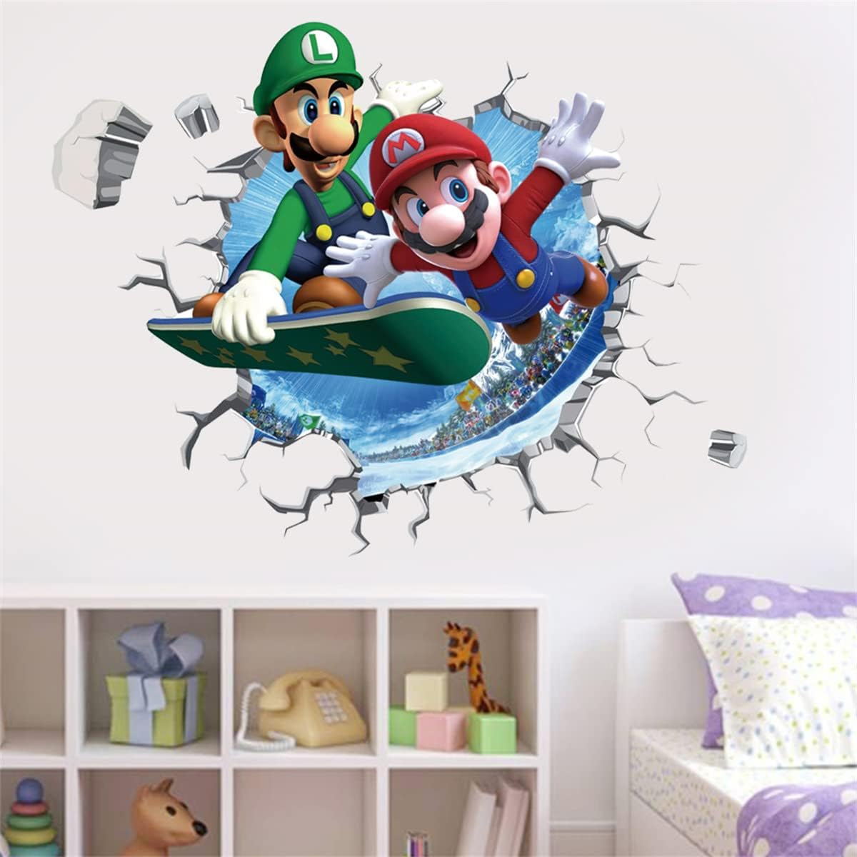 Mario Brothers Wall Decals Children Cartoon Bedroom Background Wall Decoration PVC Wall Decor for Boys Room Living Room (Size 23.7 X 17.7 Inch) image number 2
