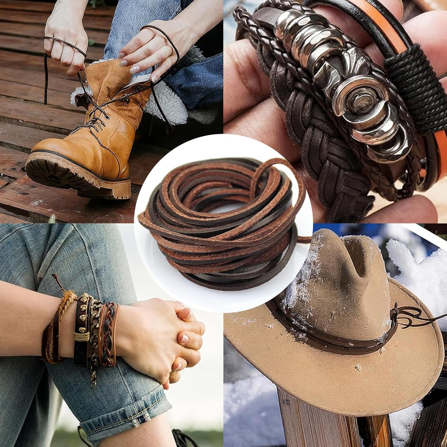 Wentworth 3Mm Flat Genuine Leather Cord, Dark Brown Leather String for Jewelry Making, Craft Bracelets, Necklaces, Braiding, DIY Projects (5 Yards) image number 4