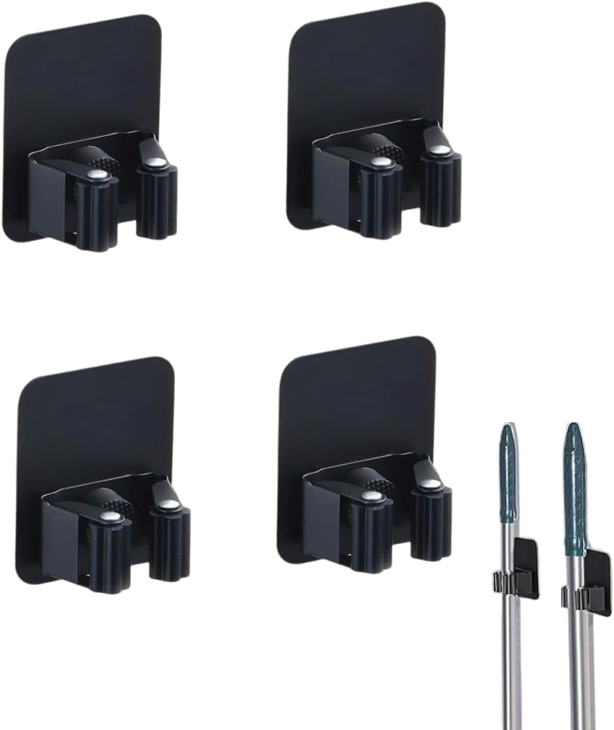 AUDWUD 4PCS Broom Holder Wall Mount，Space-Saving, Stainless Steel, Black,Anti-Slip Mop Holder Wall Mount, Self Adhesive Broom Organizer Hanger Gripper for Bathroom, Kitchen, Laundry Room Storage image number 3