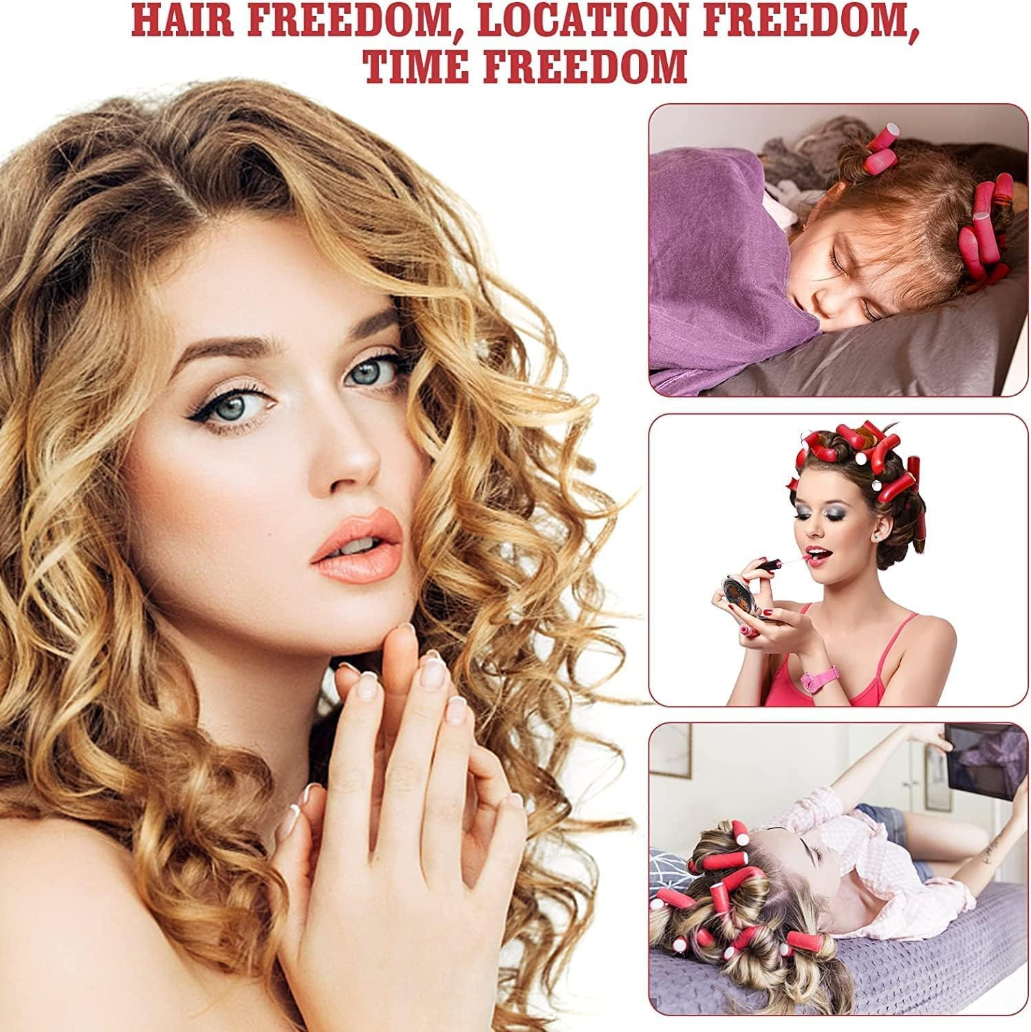 10 Pcs Heatless Hair Curler Flexible Curling Rods,Heatless Curls Rods Soft Twist Foam Hair Rollers for DIY Hair Styling Hair Salon Short, Medium and Long Hair(Red 0.55 * 9.5 Inch) image number 1