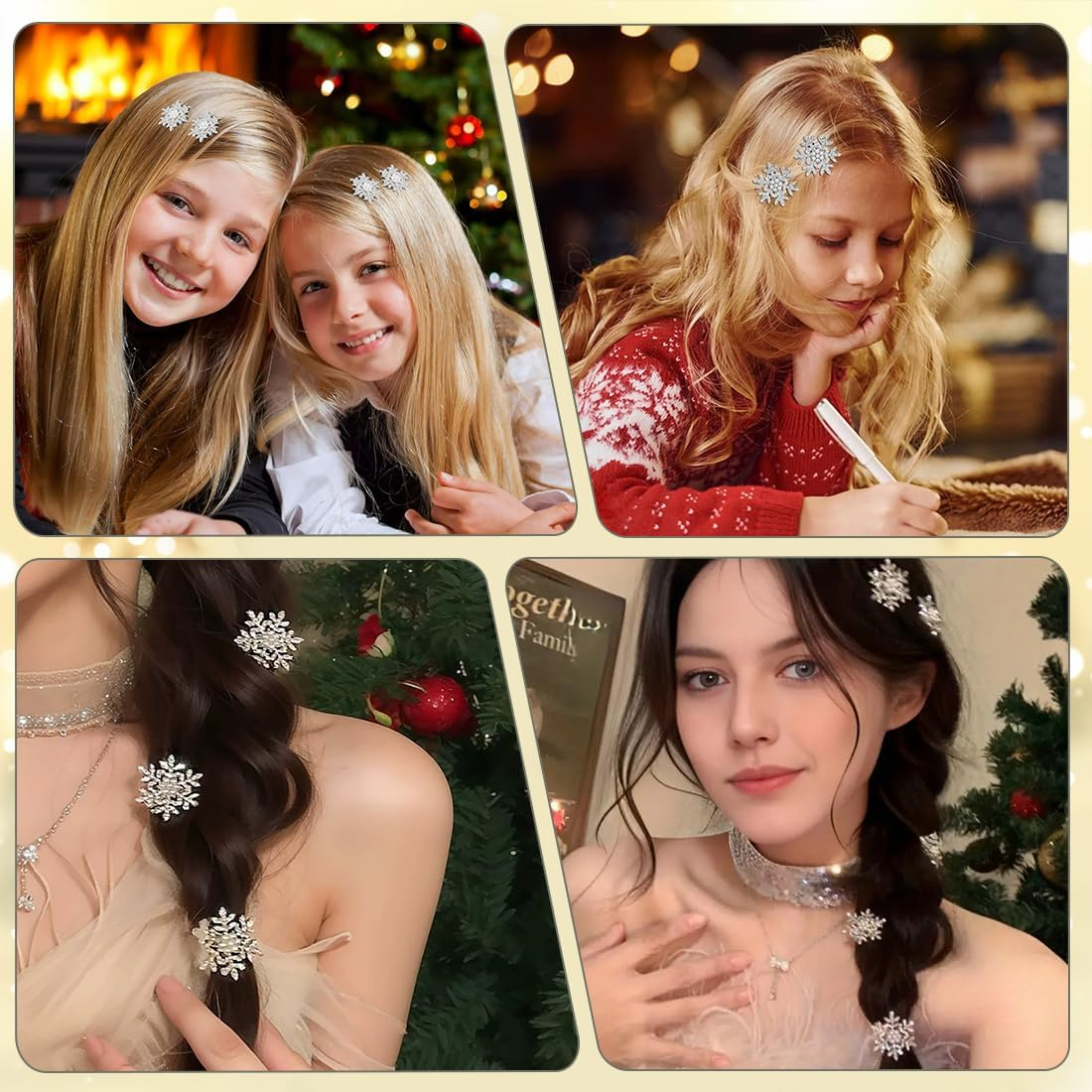 XYTAHDM Pack of 10 Christmas Snowflakes Hair Clips, Christmas Hair Accessories with Glitter Rhinestones Silver Snowflakes Christmas Hair Clip for Women Girls image number 3