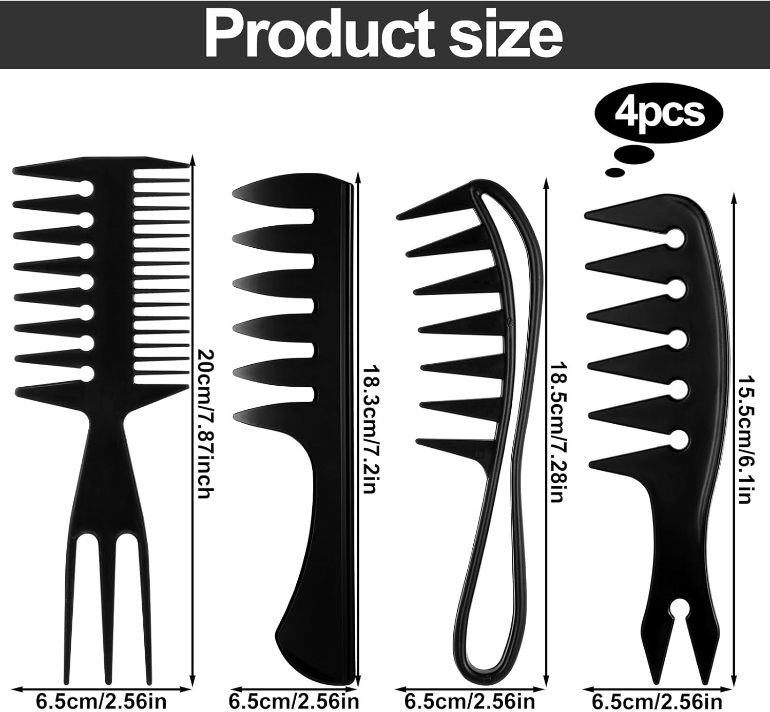 Gjinxi 4Pcs Hair Comb Styling Set for Men, Wide Tooth Double Side Tail Combs, Professional Hair Brush Retro Hairdressing Hairstylist Tools, African American Hair Care Style Barber Accessories image number 2