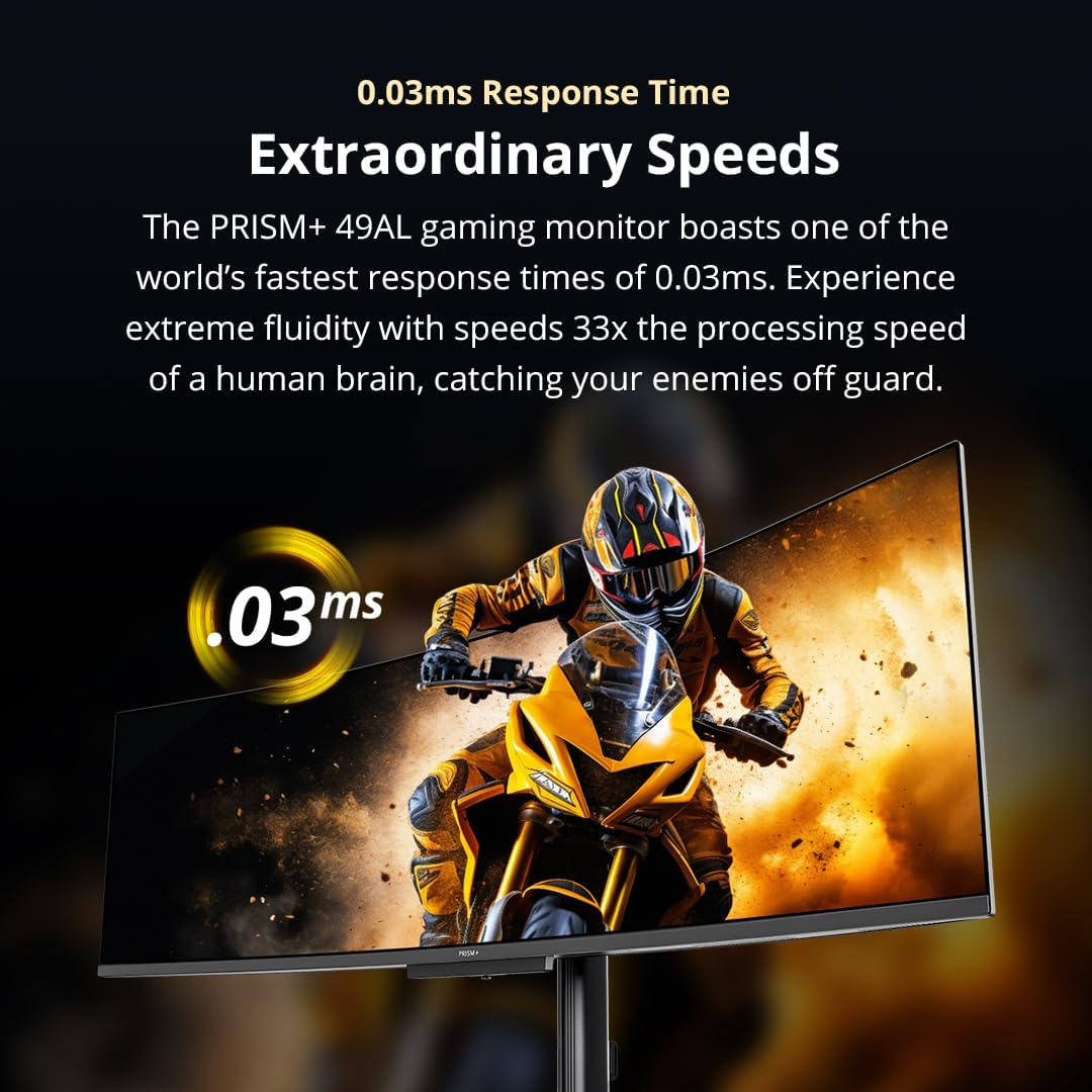 PRISM+ 49AL 49" Curved QD-OLED Super Ultrawide Gaming Monitor, 32:9 DQHD (5120X1440), 144Hz, 0.03Ms, AMD Freesync Premium, In-Built 2.1Ch Speakers, Ergonomic Stand, 3 Yrs Warranty image number 1