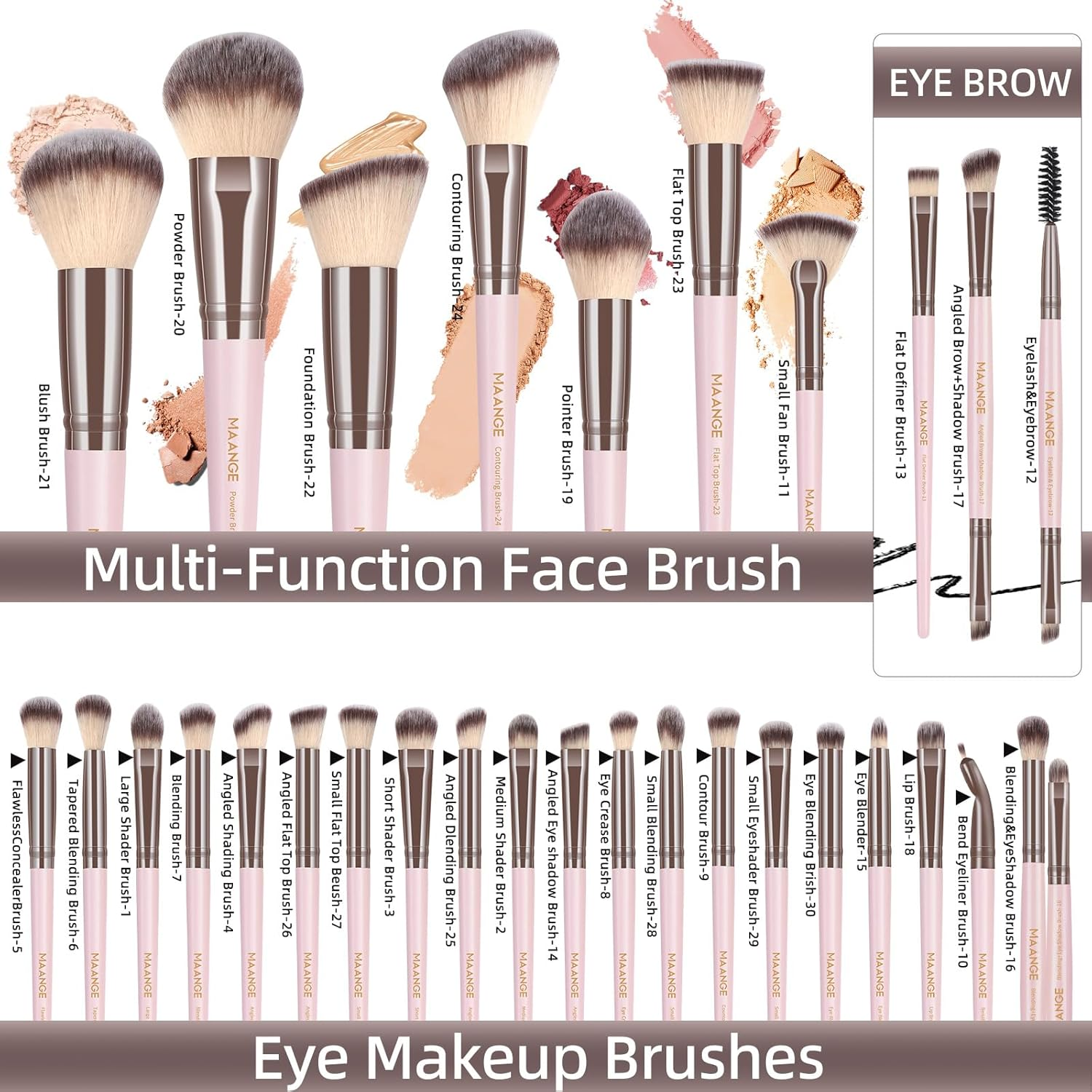 MAANGE Makeup Brush Set, 51 Pcs Makeup Tool Set Premium Synthetic Foundation Powder Makeup Brushes (Pink) - Pink image number 5
