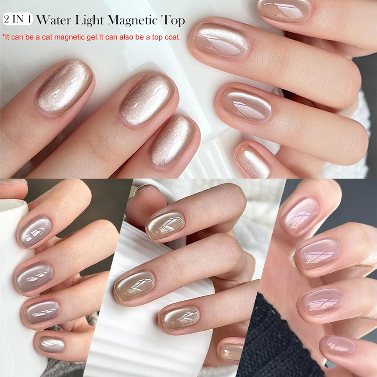 Water Light Magnetic Top Coat, Magnetic Gel Nail Polish, 2-In-1 Nai L Art Varnish, Safety Easy to Use, and Compatible, 7Ml for Home Manicure Wedding Bridal Holiday Women image number 6