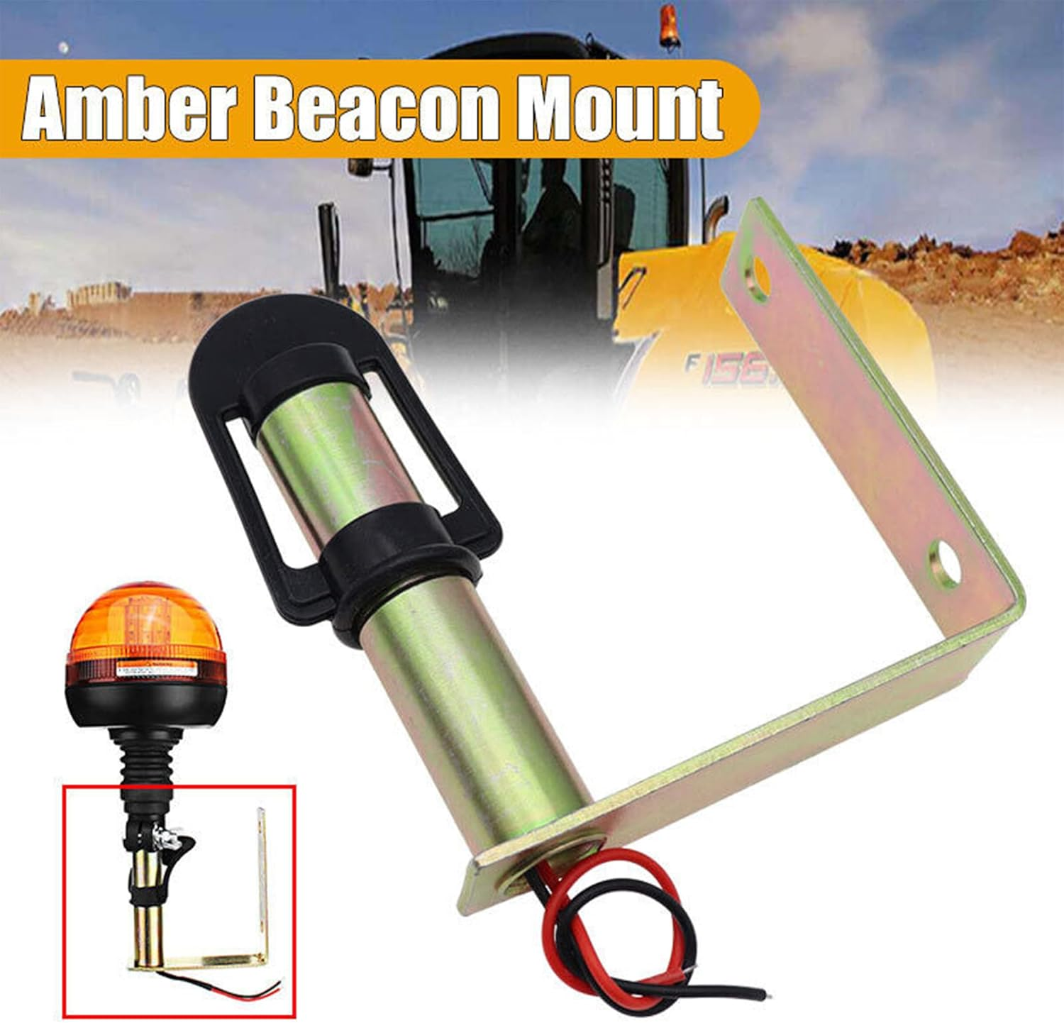 U Shape Tractor Beacon Light Bracket, Side Mount Beacon Holder with Wire for Forklift Truck Tractor, Metal Mounting Bracket Universal for DIN Pole Mount Rotating Warning Light image number 2