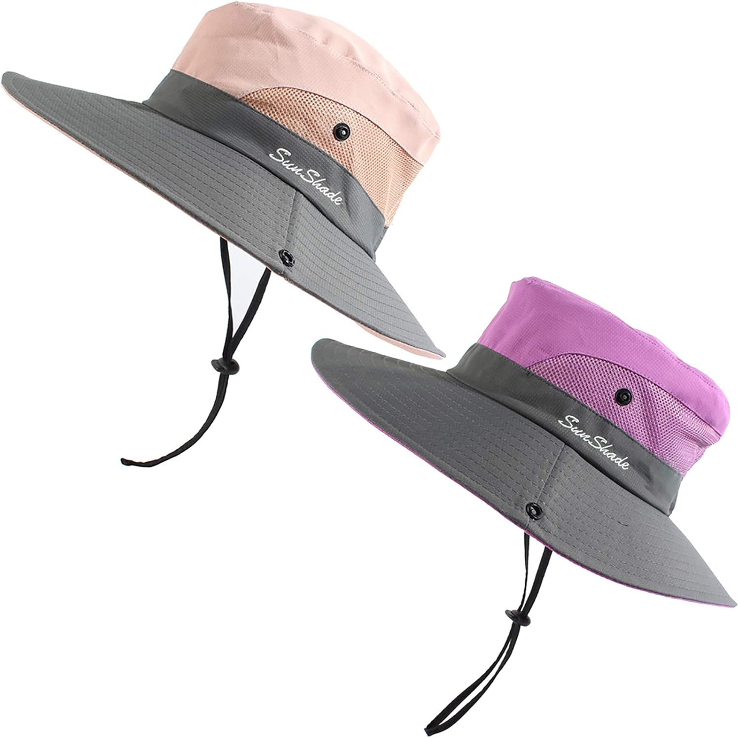 Peicees Women Ponytail Sun Hat, UPF 50+ UV Protection Summer Cap Adjustable Bucket Hat Wide Brim Adventure Cowboy Hat Waterproof Foldable Bonnie Hat, Hiking Beach Fishing Safari Hat for Women