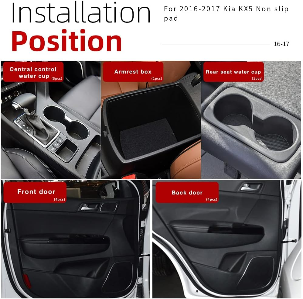Auovo 2021 Anti-Dust Mats for Kia Sportage KX5 Accessories 2017 2018 2019 2020 2021 2022 Custom Interior Cup Holder Inserts Center Console Door Pockets Liners 15Pcs (Red Trim) - Blue image number 3