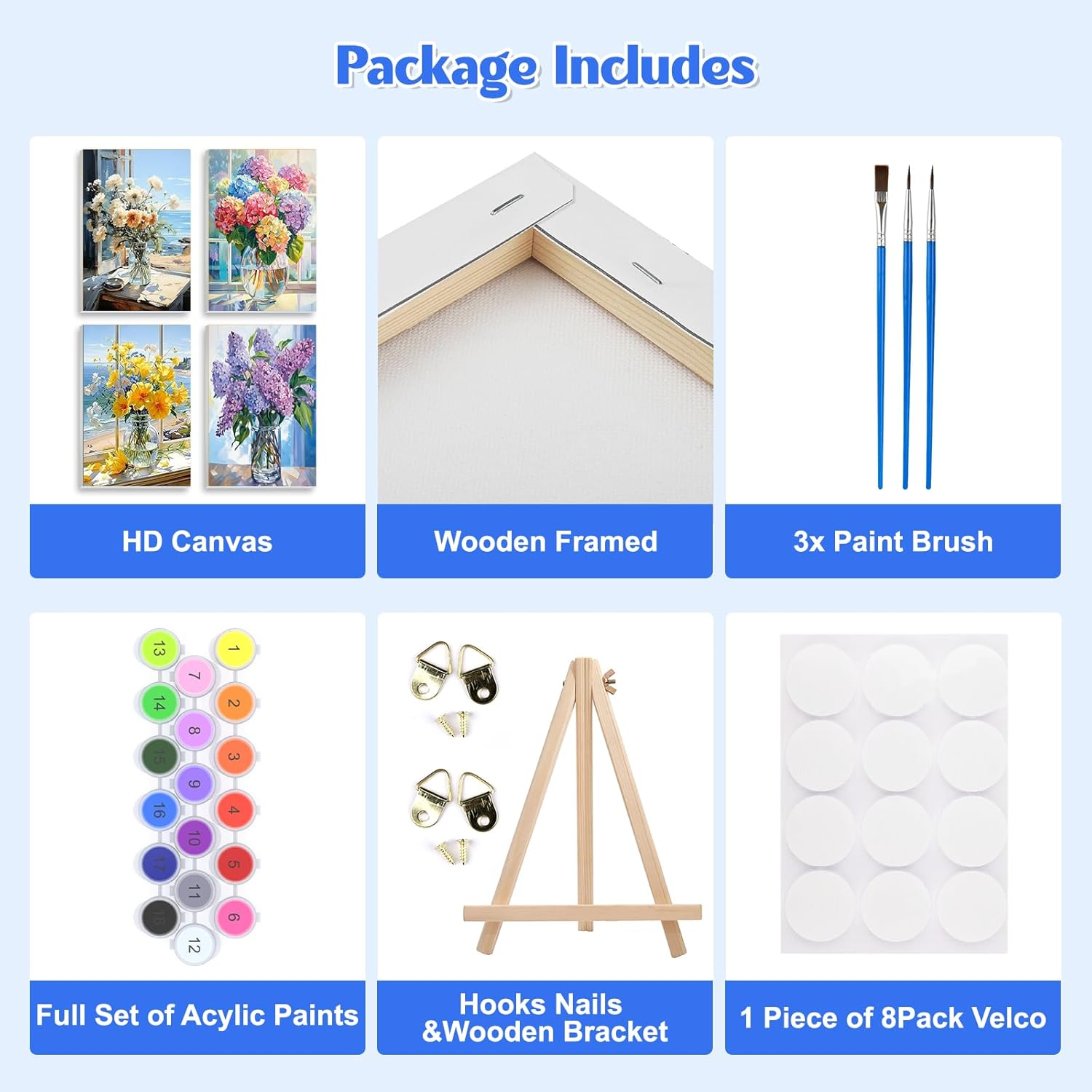 NAIMOER 4 Pack Framed Paint by Numbers Vase Flowers for Adults Kids, DIY Easy Window Flowers Painting by Numbers with Frame Wooden Holder, Painting Art on Canvas Gifts Home Wall Decor 8X12In image number 2