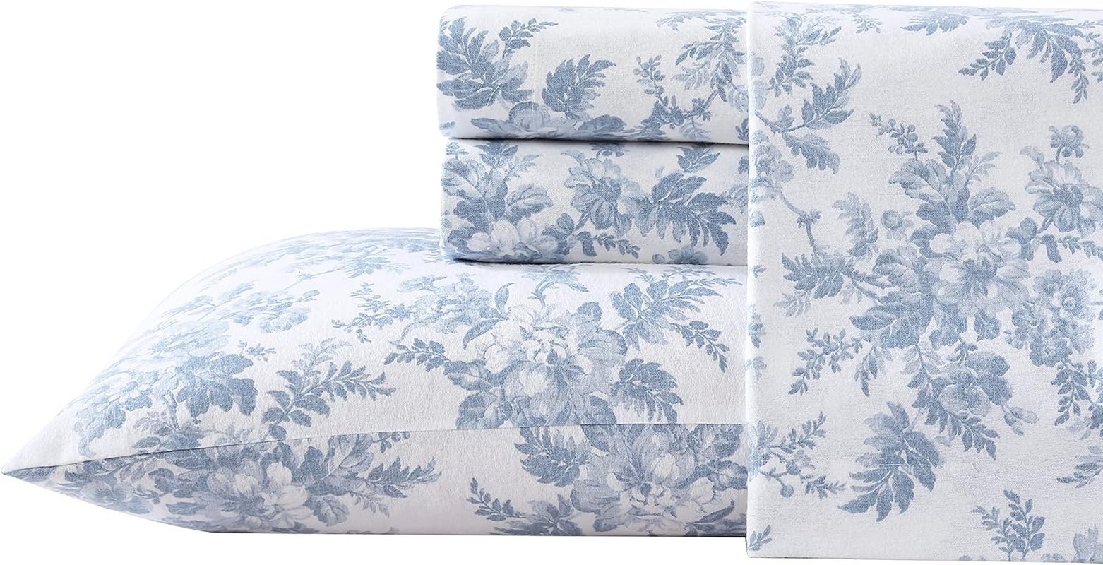 Laura Ashley Home - King Sheets, Cotton Flannel Bedding Set, Brushed for Extra Softness & Comfort (Vanessa, King) image number 3