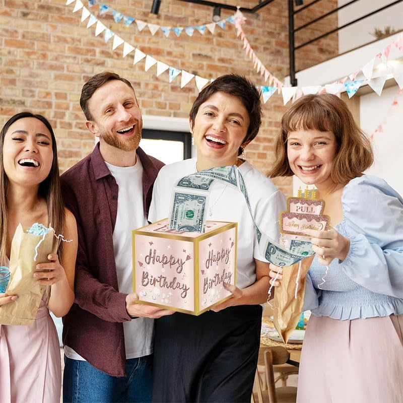 Birthday Money Pull Box, Money Box for Cash, Pull Birthday Money Gift Box with Money Bags, Gift Boxes for Men Women Boys Girls (Pink) image number 6