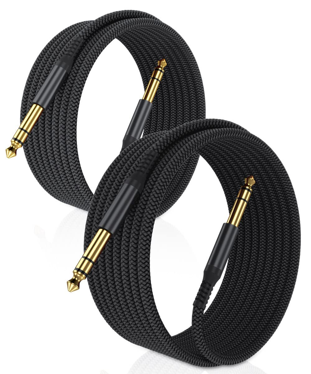 Elebase 1/4 Inch TRS Instrument Cable 3M 2-Pack,Straight 6.35Mm Male Jack Stereo Audio Interconnect Cord,6.35 Mm Balanced Line for Electric Guitar,Bass,Keyboard,Mixer,Amplifier,Amp,Speaker,Equalizer