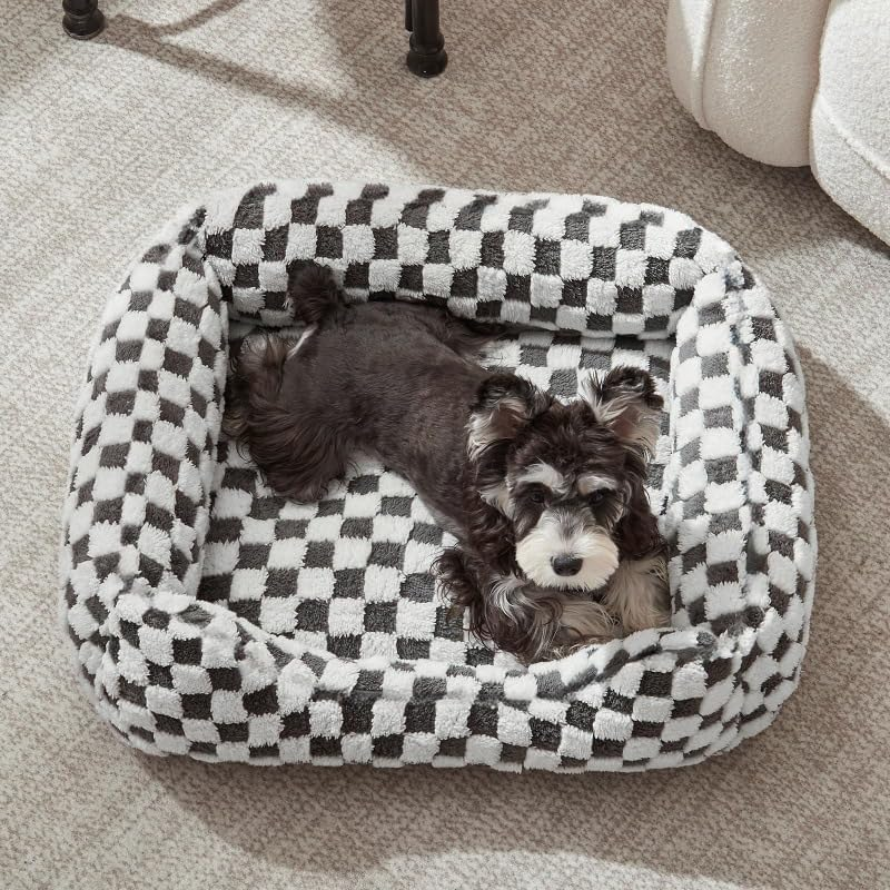Dog Beds for Small Dogs with Removable Zipper Cover, Washable Rectangle Dog Bed with Jacquard Shaggy Plush & anti Slip Bottom, Cozy Cute Soft Pet Beds for Puppy and Kitty image number 1