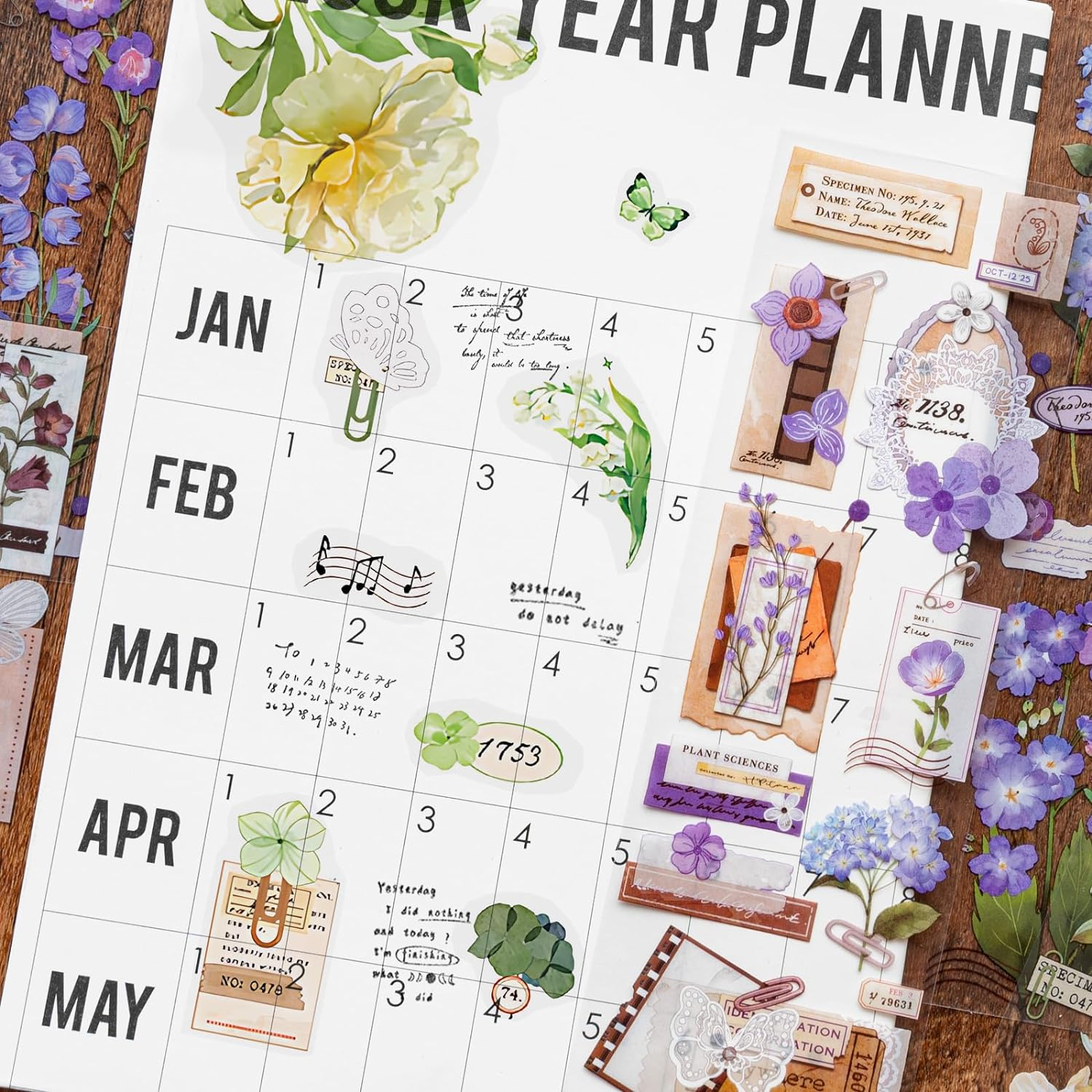 4 Packs Vintage Flower Sticker Scrapbook Sticker Decorative Floral Decal Planner Sticker for DIY Crafts Card Making Decoration Album Diary Calendar Schedule Journaling Kit (Letter) image number 5