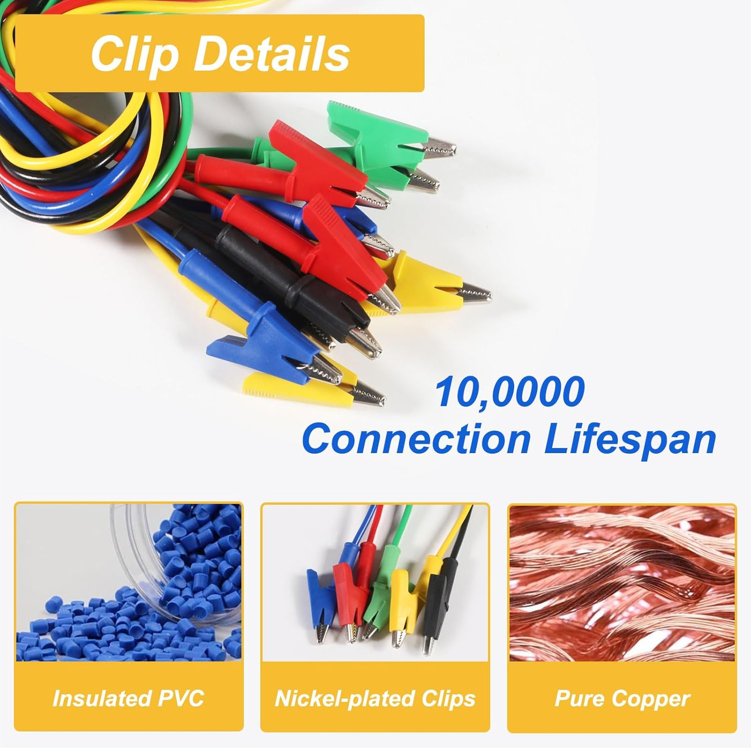 QCCAN 5PCS Alligator Clips Test Leads, 15A Test Leads Wire Cable with Insulators Clips, 3.3Ft/1M Test Leads with Alligator Clips for Electrical Testing image number 5