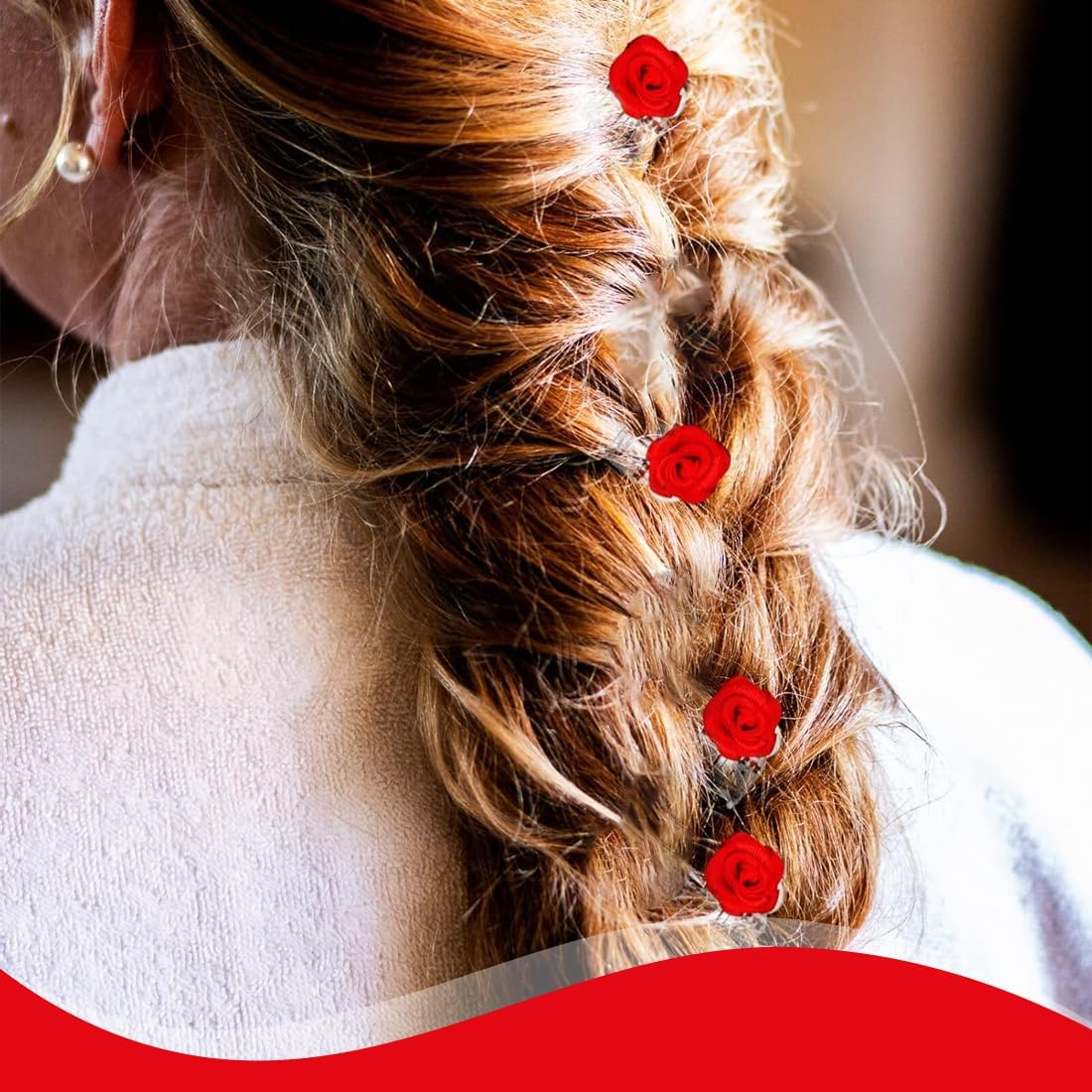 AOEVUIR Pack of 10 Hair Clips with Rose Petals, Elegant Small Flowers Hair Clips for Wedding, Hair Accessories for Women and Girls, Red image number 2