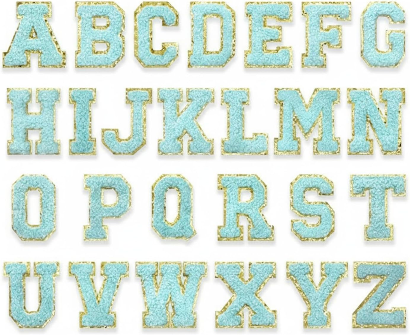 26Pcs Chenille Letter Patches A-Z for DIY Clothing, Fabric, Shoes, Bags &ndash; Self-Adhesive Decorative Iron-On Patches with Gold Trim, Premium Quality (Red)&ndash; Ruibex