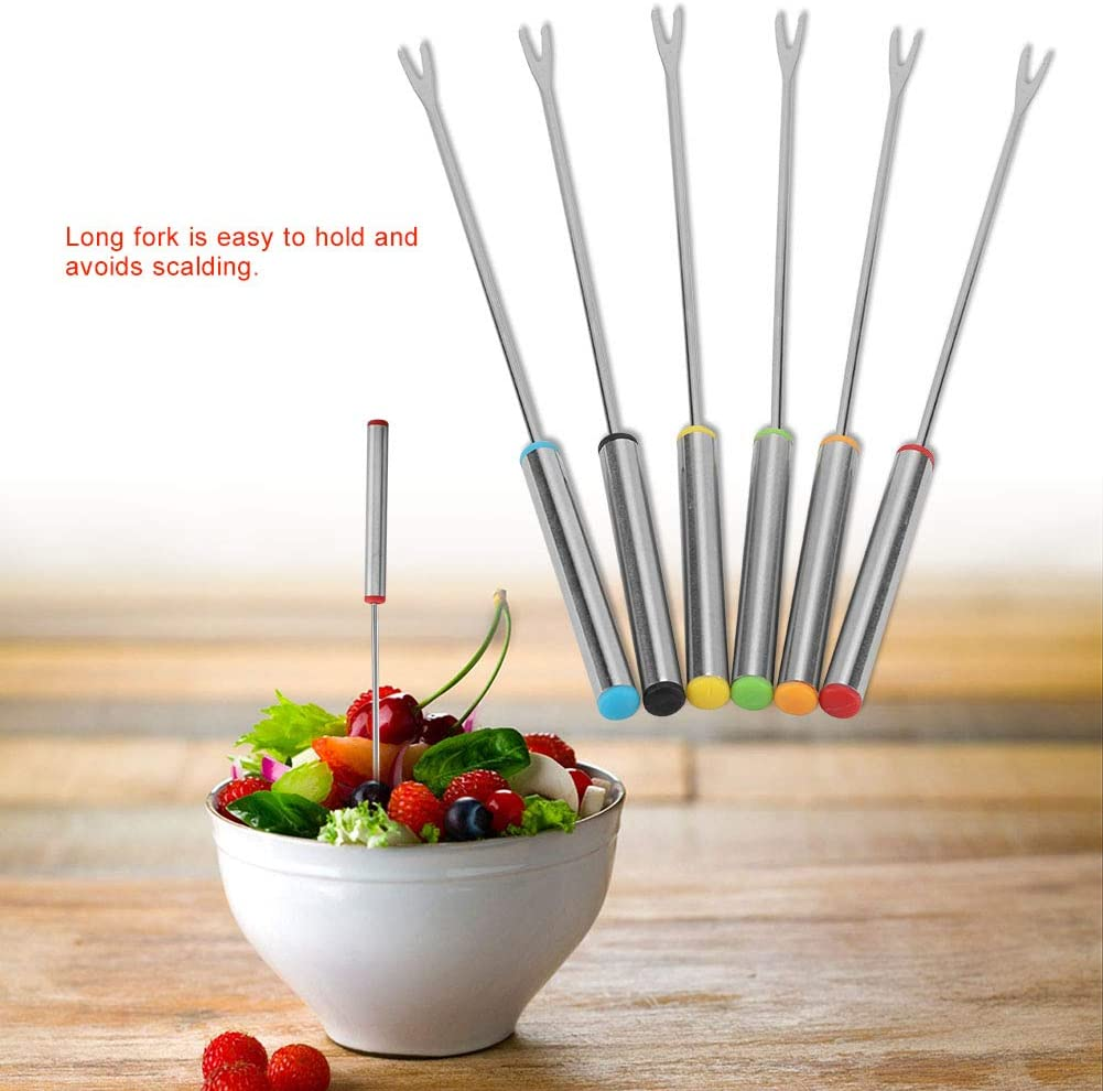 6Pcs/Set Barbecue Fondue Forks Stainless Steel Chocolate Cheese Dessert Fondue Pot Forks Fruit BBQ Meat Kitchen Tool Tableware image number 3