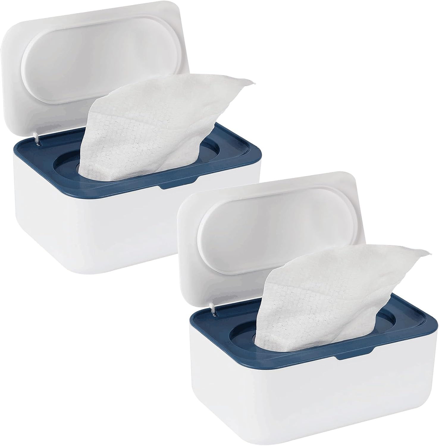 2 Pack Baby Wipes Dispenser, Wipes Case Baby Wipe Holder Keeps Wipes Fresh, Non-Slip, Easy Open & Close (2 Pack Blue)