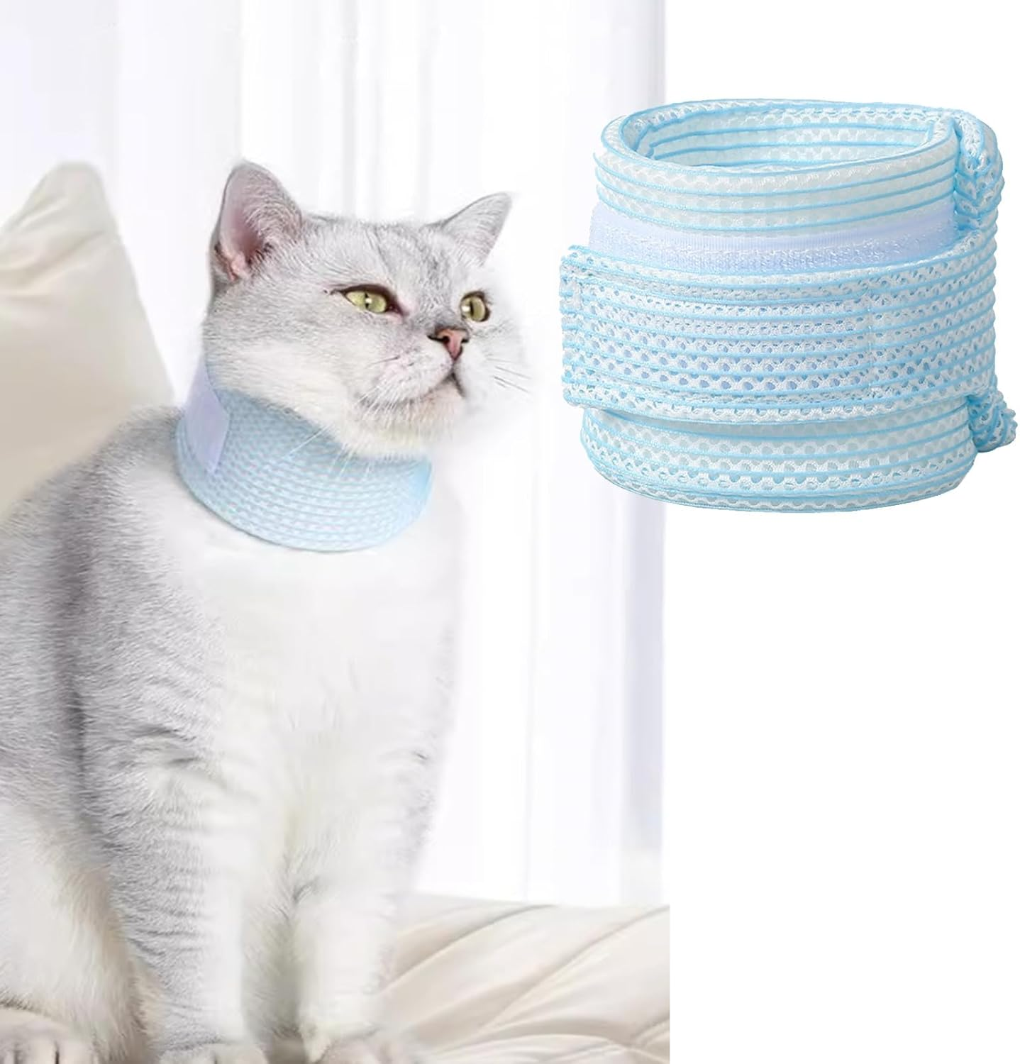 Cat Neck Brace Cover - Breathable & Adjustable Elizabethan Collar for Post-Surgery Recovery Anti-Scratch Anti-Lick Protection, Cervical Cone for Small Medium Large Dogs Puppies Kittens (Medium,Blue)