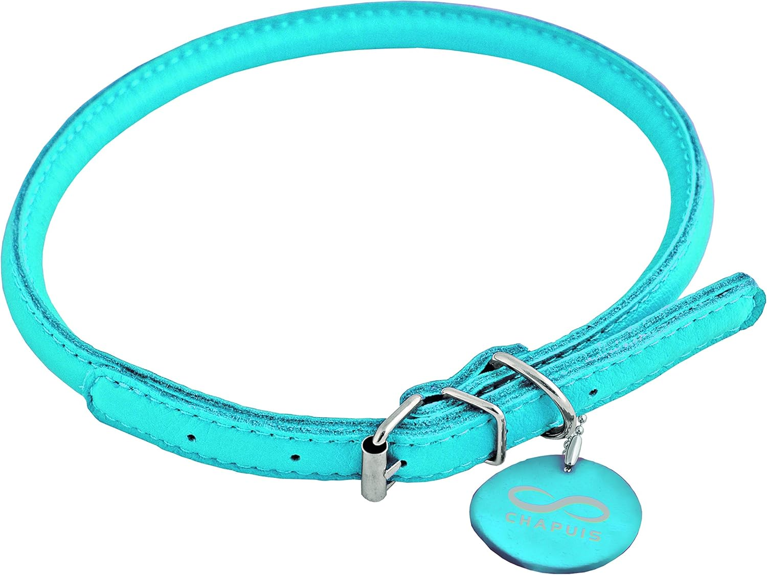 Chapuis Upholstery Glamour Diameter 6 Mm Length 17-20 Cm round Adjustable Leather Collar for Dog Cat Blue Size XS