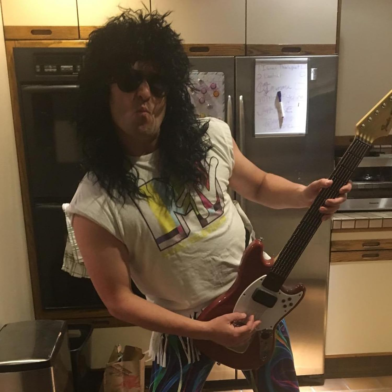 Men'S Hippie Rock Disco Costume Hair ，70S 80S 90S Retro Long Black Curly Wig ， for Halloween, Cosplay, Theme Parties & Rave image number 5