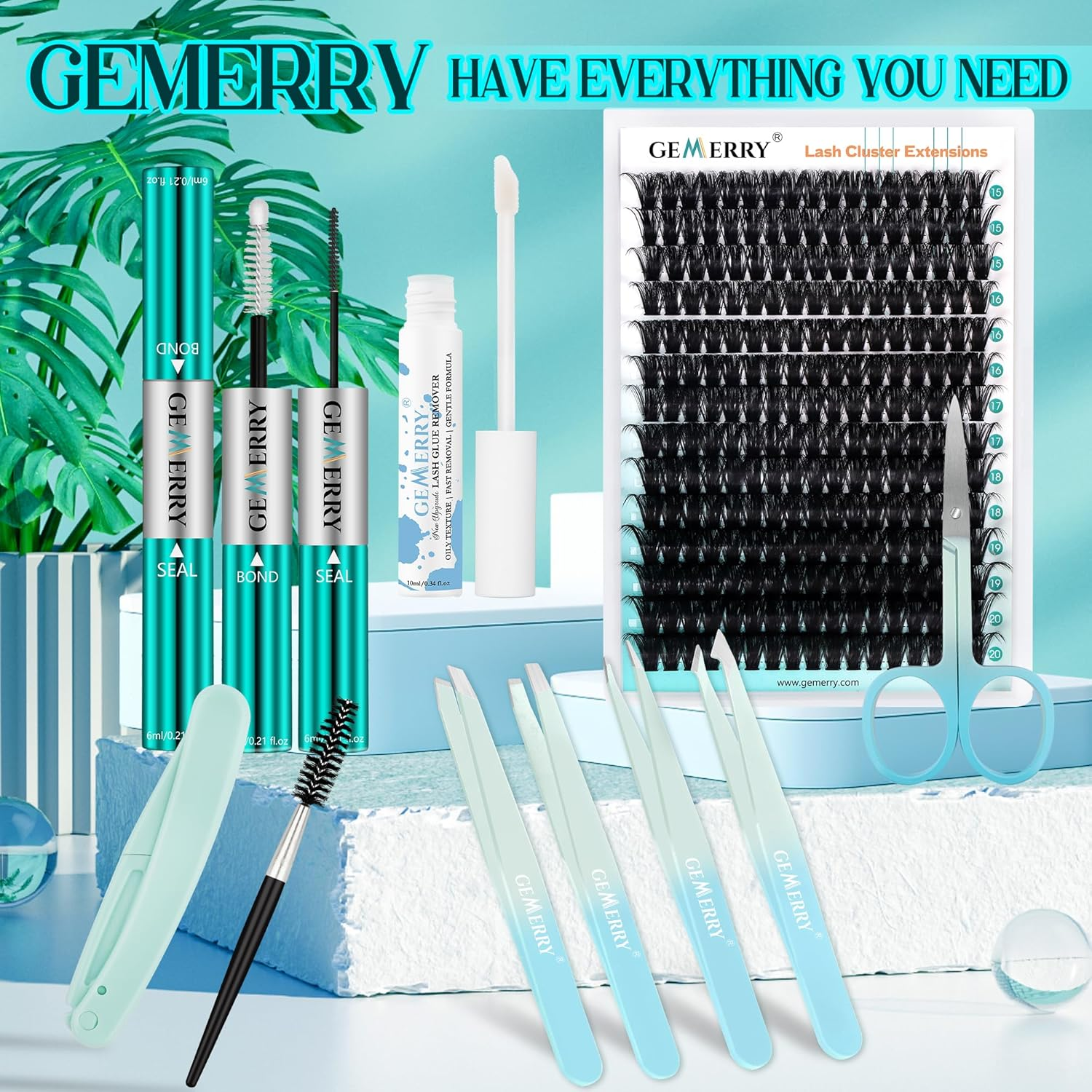 GEMERRY Tweezers Set 7Pcs for Facial Hair Women - Precision Tweezers Set with Travel Case - Stainless Steel Tweezers for Eyebrows with Scissors, Razor for Ingrown Hair (Blue) image number 6