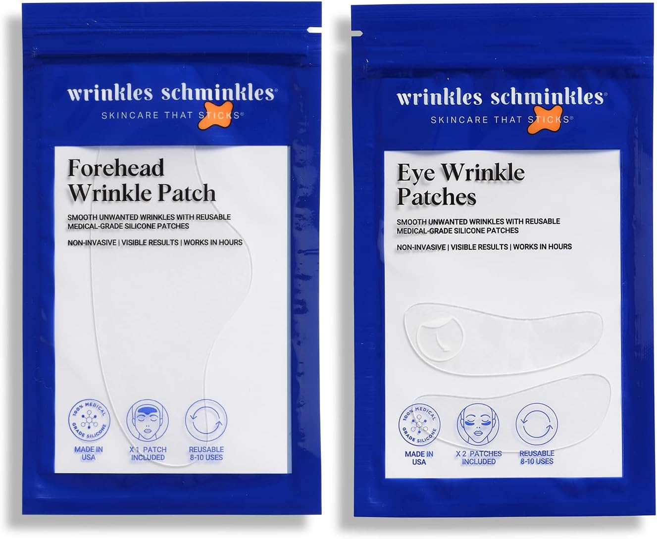Wrinkles Schminkles Forehead & under Eye Wrinkle Set - Reusable Silicone Patches for Smoothing Facial Lines - Overnight Wrinkle Reduction (1 Pair) image number 6