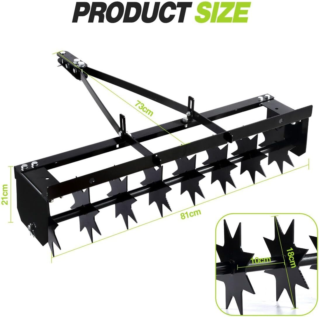 SHOGUN Tow behind Lawn Aerator Tractor 81Cm Pull Spike Grass Soil Penetrator Loosener Rolling Ride on Mower Hitch Heavy Duty Steel Tines Farm Garden Yard image number 4
