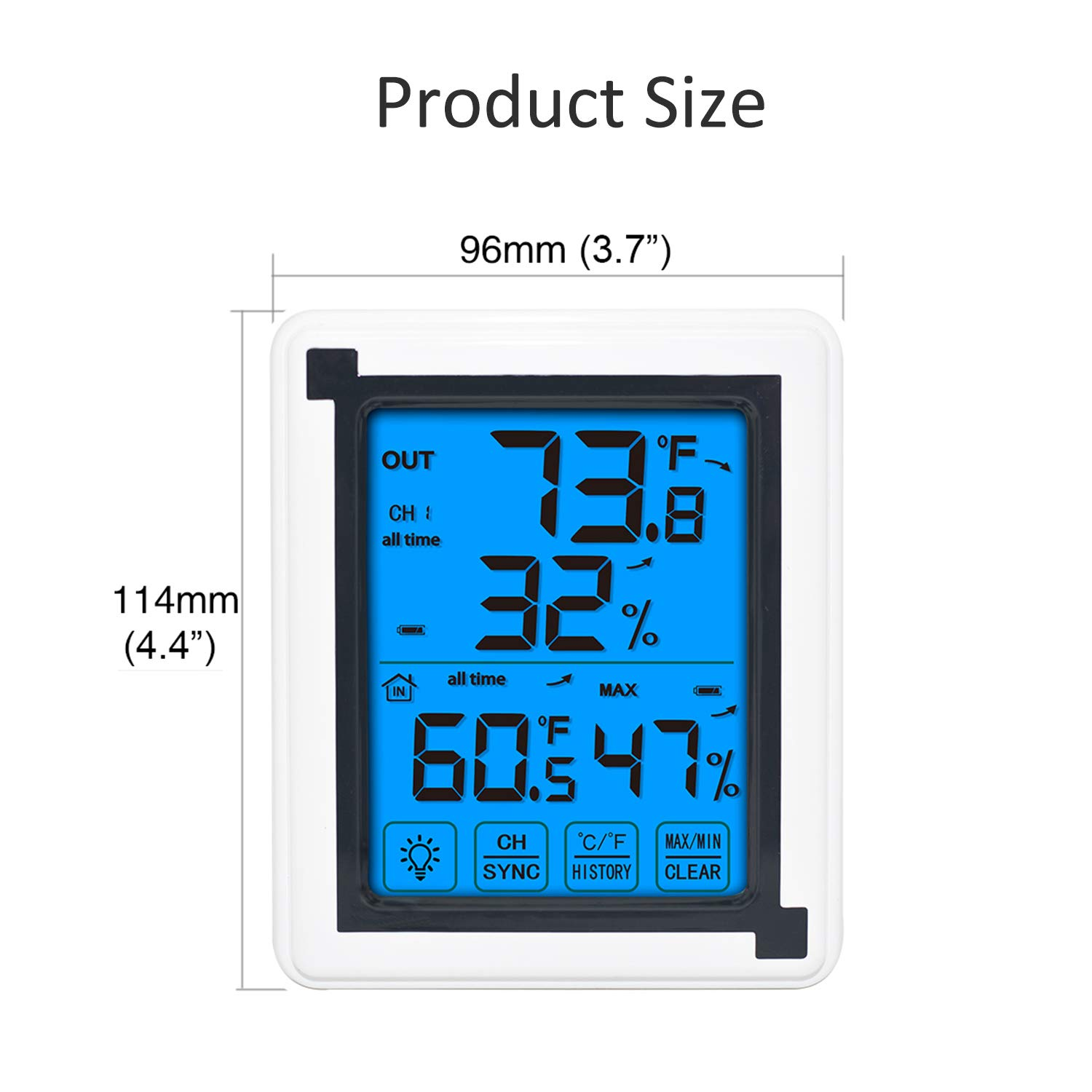 Indoor Digital Hygrometer with Touchscreen Backlight Temperature Humidity Gauge Meter for Home Office Greenhouse