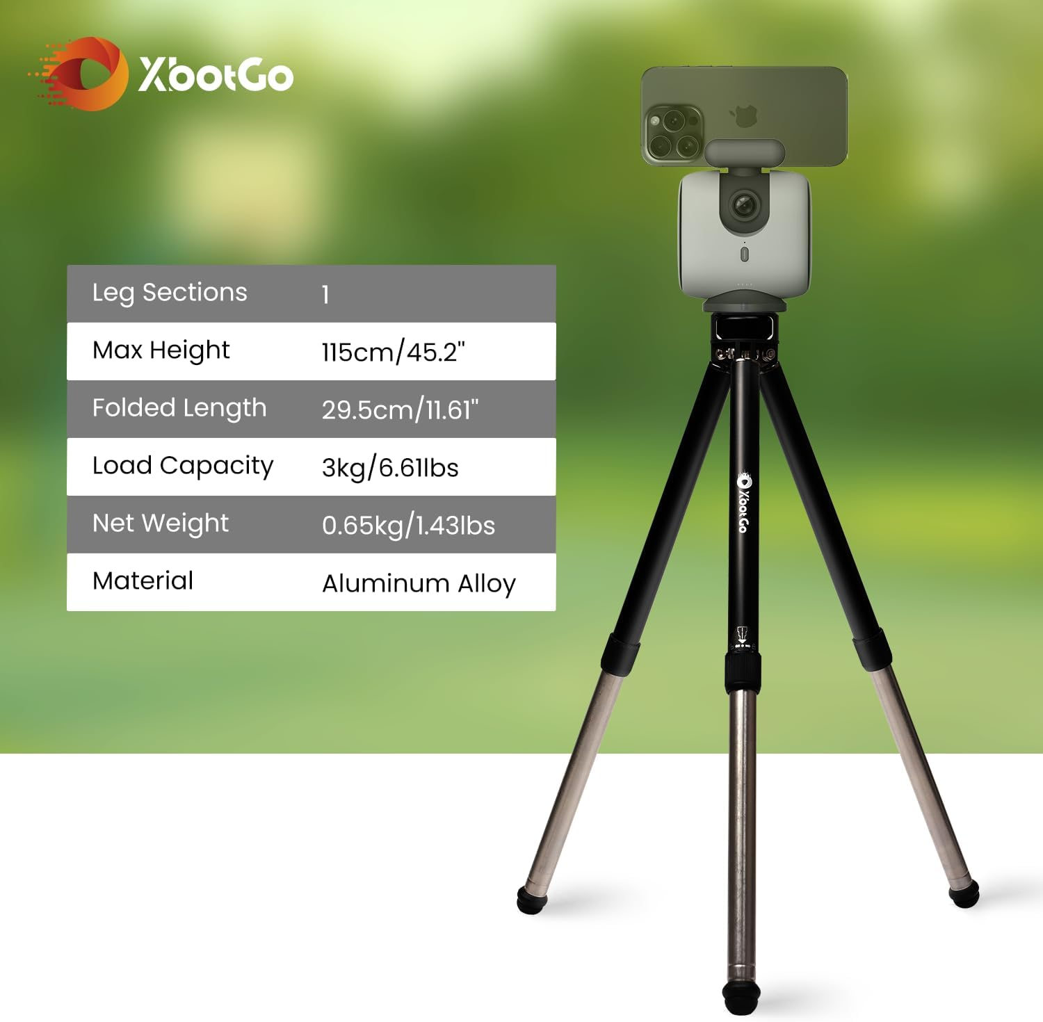 Xbotgo Update T1 Tripod, 115 Cm Height, 3 Kg Load Capacity, Lightweight Aluminium, Compatible Chameleon Sport Gimbal, with Quick Release Plate, Easy Setup, Portable image number 3