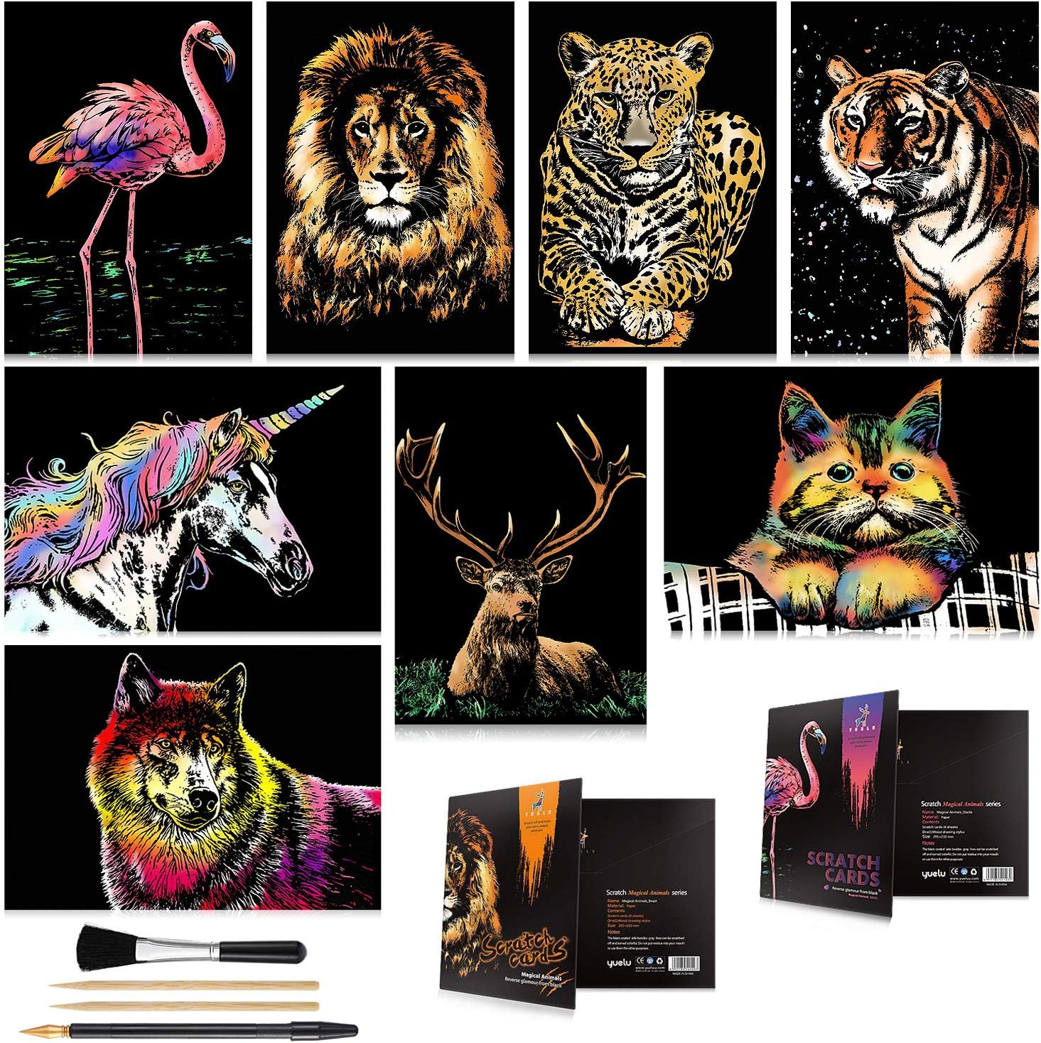 Scratch Art for Kids & Adults, Rainbow Engraving Painting Landscape Scratchboard(A4) Crafts Set: 8 Sheets with 4 Tools - New York, Statue of Liberty, Golden Gate Bridge, Manarola (America/Europe)