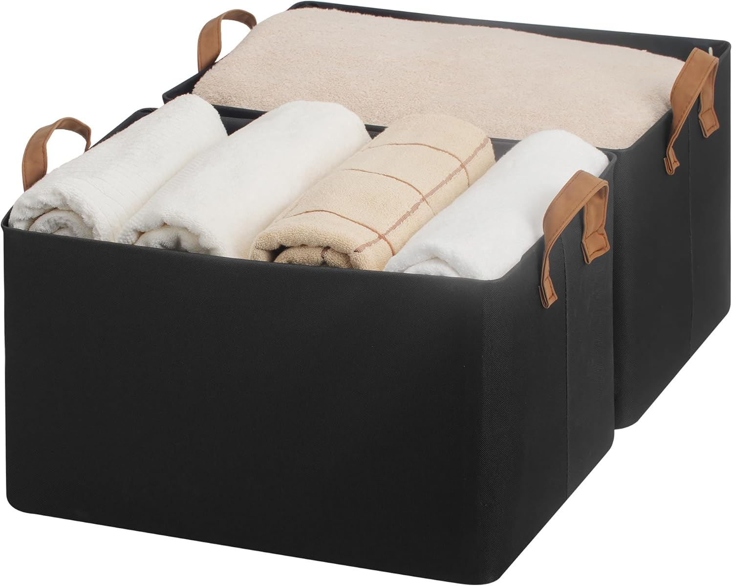 Storageworks Storage Bins, Shelves Baskets for Organizing, Large Fabric Closet Organizers with Handles, Metal Frame, Gray and White, 2-Pack