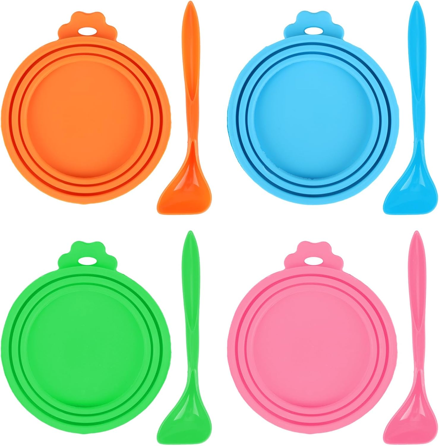 4 Pack Silicone Pet Can Covers with Spoons - 1 Fit 3 Standard Size Cans with Universal Dog Cat Food Can Cover, Includes Silicone Pet Can Lid, BPA Free & Dishwasher Safe (Blue/Pink/Green/Orange) image number 6