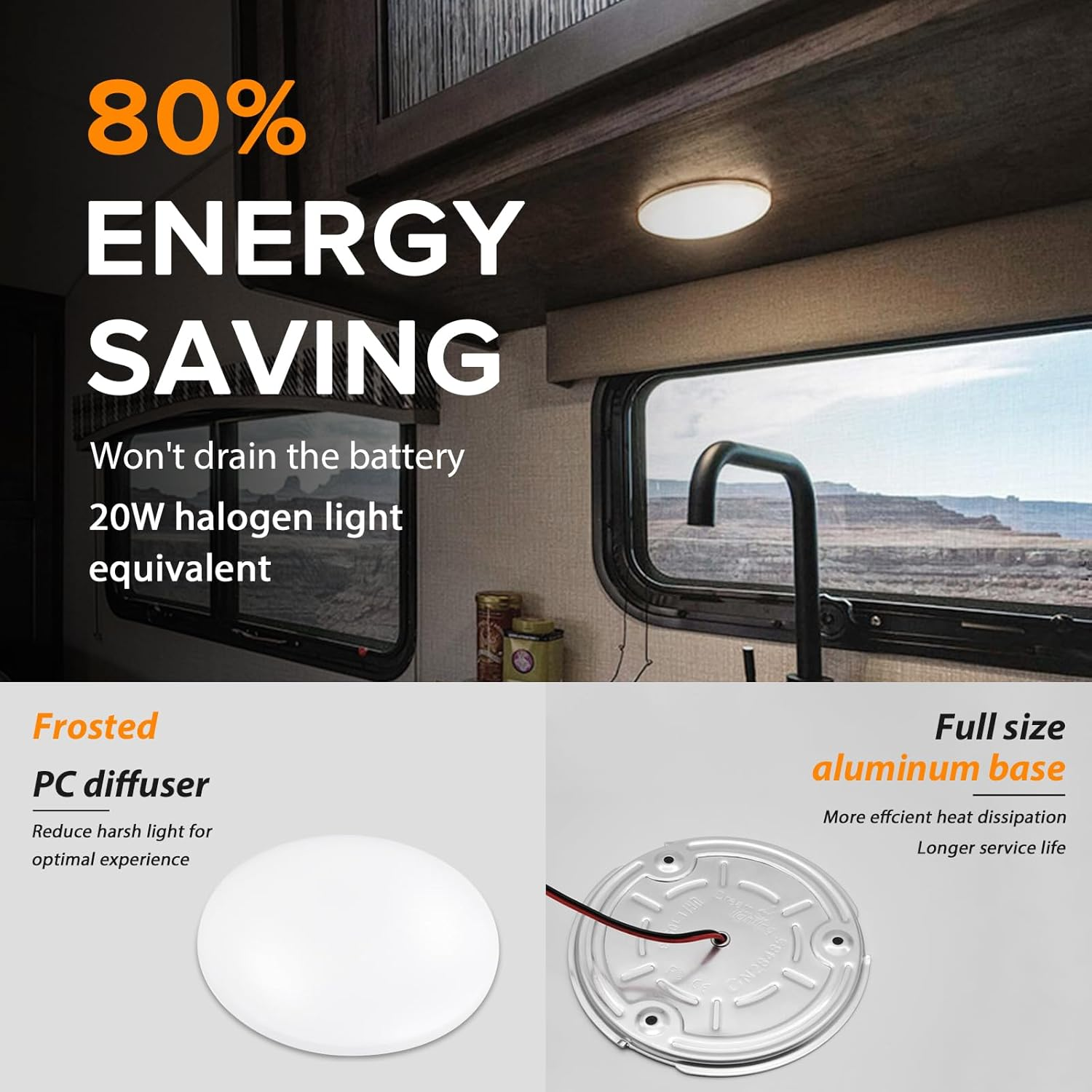 Dream Lighting 12Volt DC LED Interior Ceiling Lights White PC Lens down Lamp RV Motorhome Caravan Boat Yacht Warm White under Cabinet Roof Dome Lighting 250 Lumens - 4.5Inches Cool White image number 6