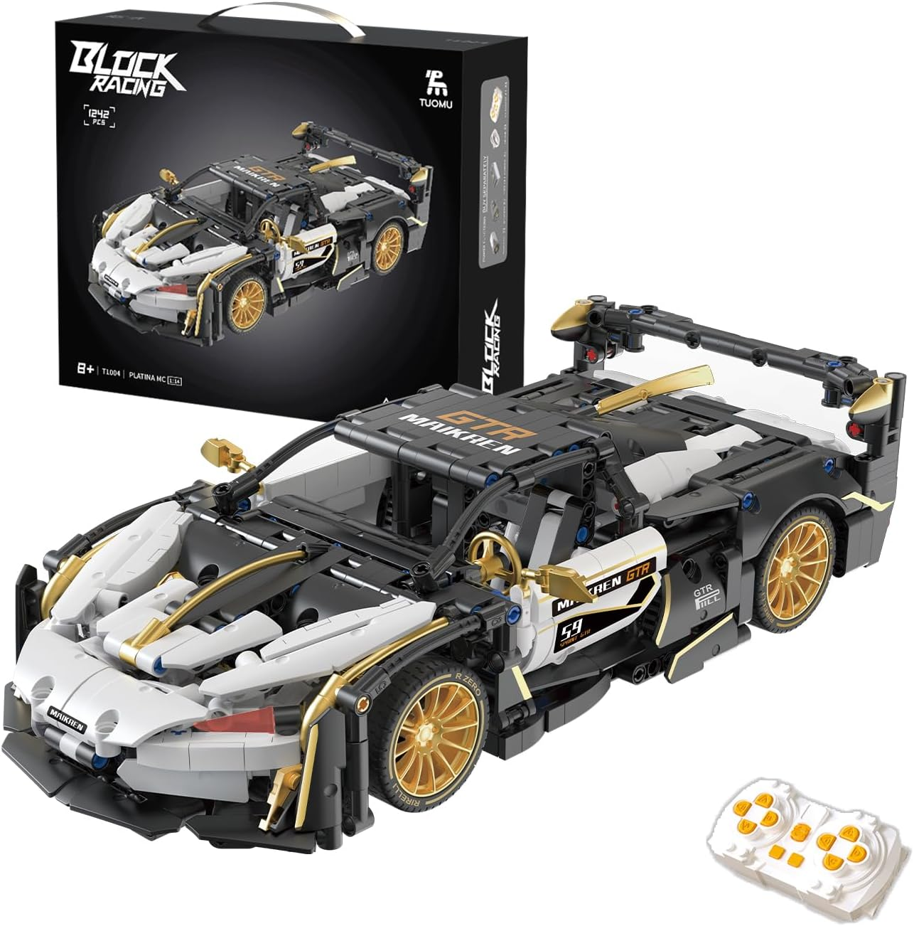 TUOMU GTR Remote Control Car Building Blocks Set, T1004 1:14 Scale Model Car Building Kit for Display and Collectible, RC Race Car Building Toy for Kids 8+ and Adults, 1242 PCS image number 1