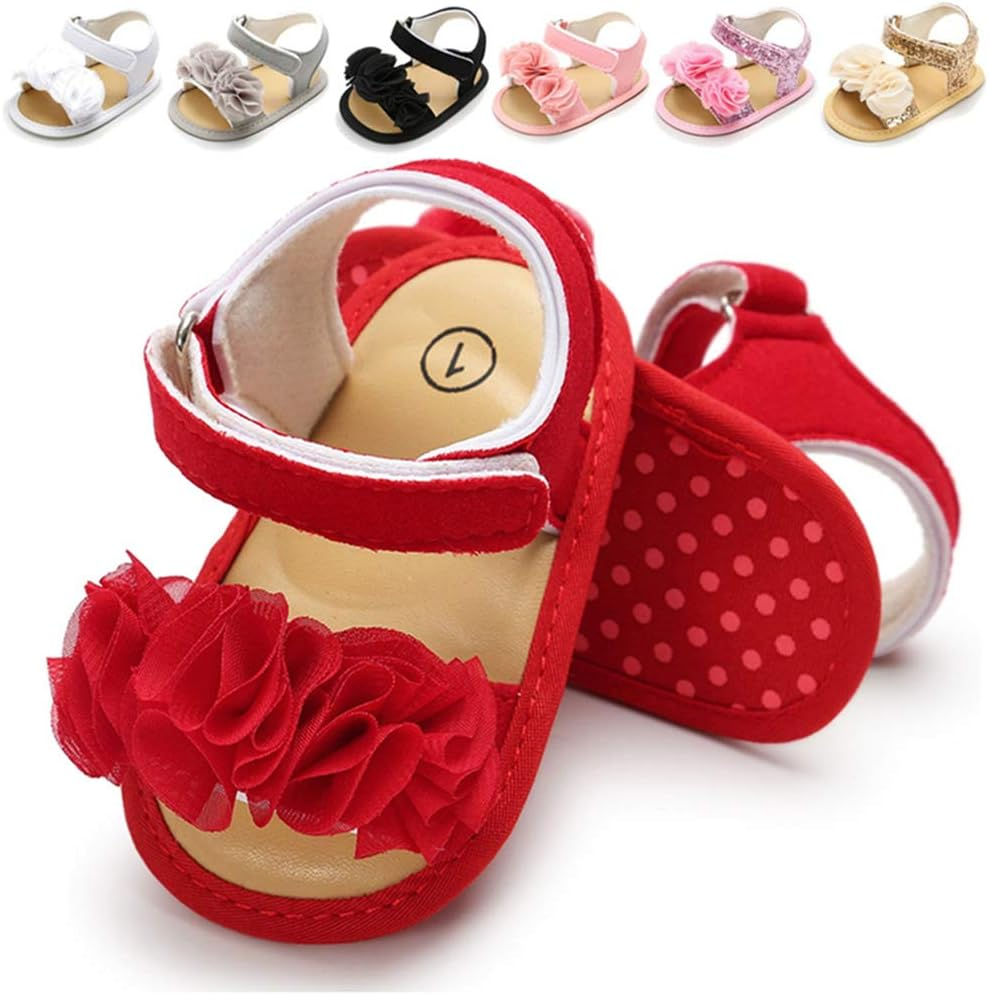 LAFEGEN Baby Girls Summer Sandals Flower Suede Soft Non-Slip Sole Infant Newborn Toddler First Walker Crib Shoes