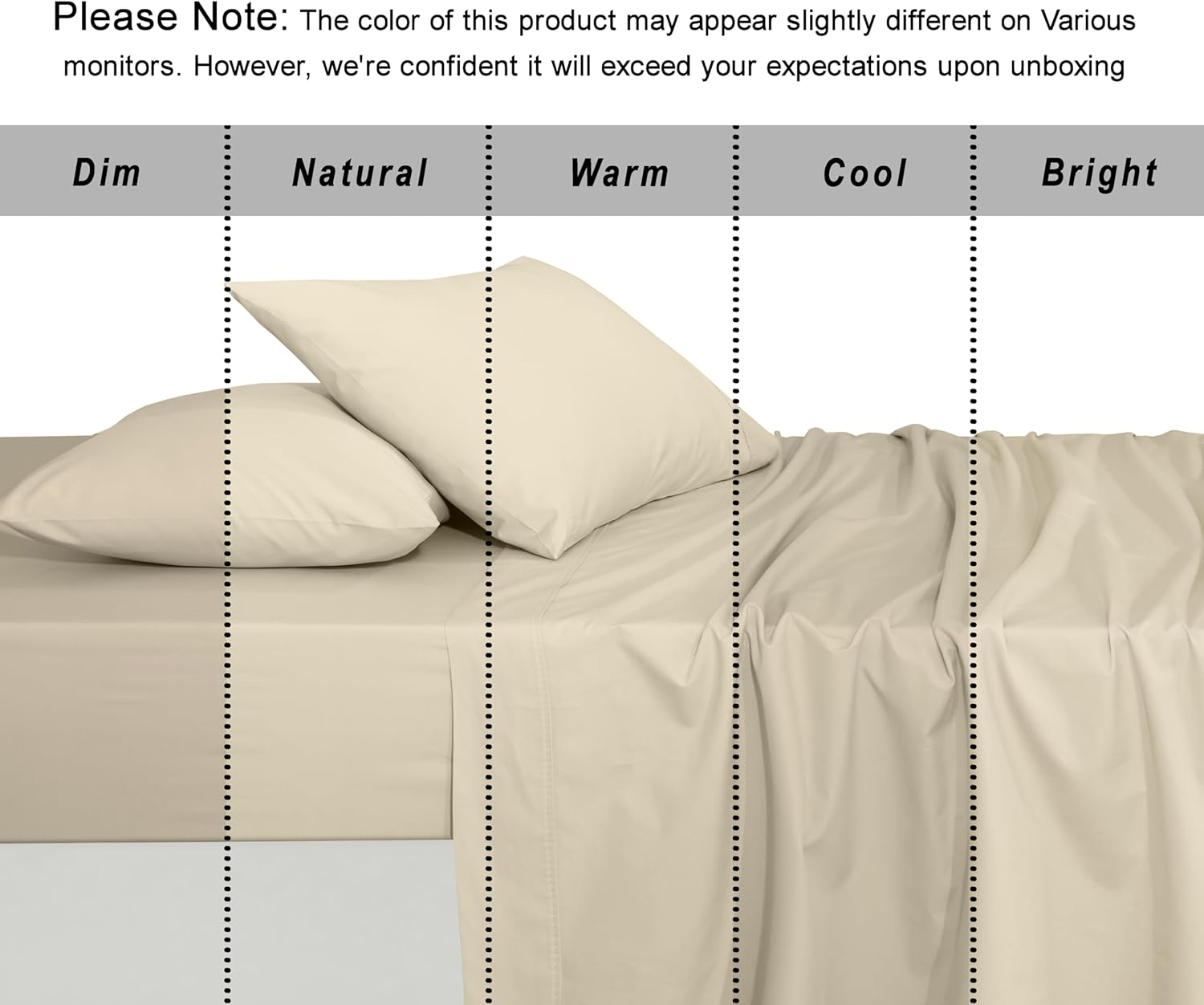 RUVANTI 100% Organic Cotton Sheets Queen Size, Percale Weave, GOTS Certified, 4-Piece Set, Deep Pocket 15", Crisp & Breathable, Soft Durable Bedding, S&aacute;banas Algod&oacute;n Org&aacute;nico &ndash; Cloud Cream image number 7