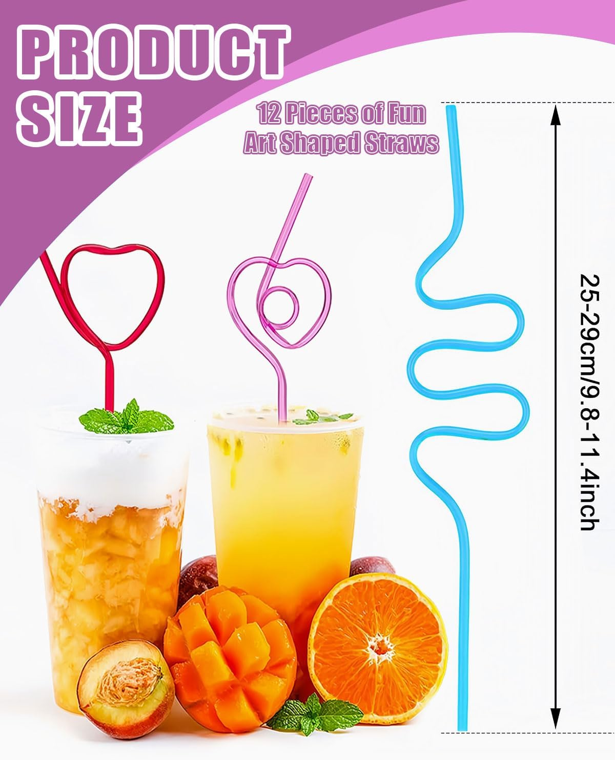 KGDUYC Pack of 12 Curly Shapes Straws, Colourful Plastic Long Reusable Straws for Cold Drinks, Cocktails, Children'S Birthday Parties, Weddings image number 2