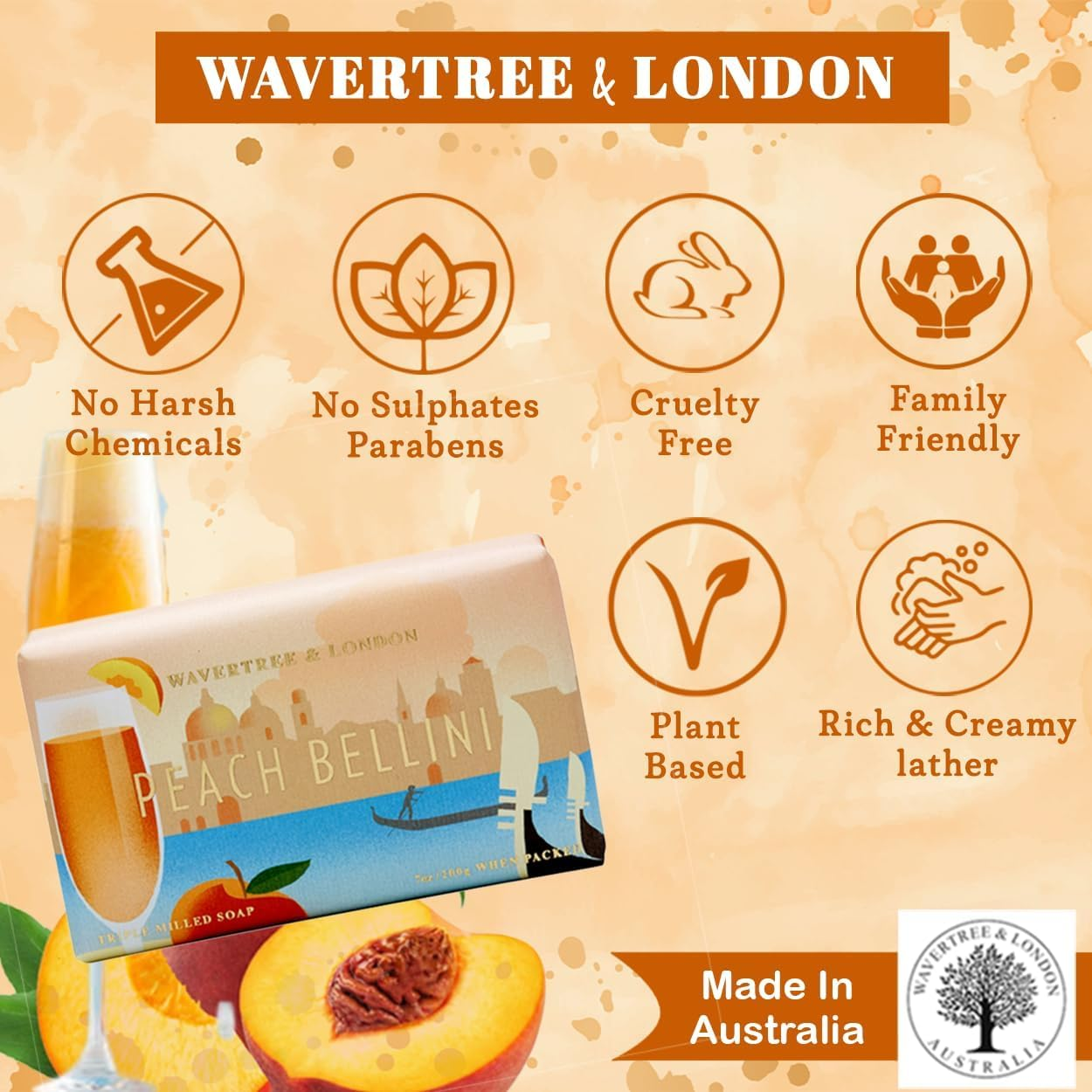 Wavertree and London Peach Bellini Soap Bar 200 G image number 6