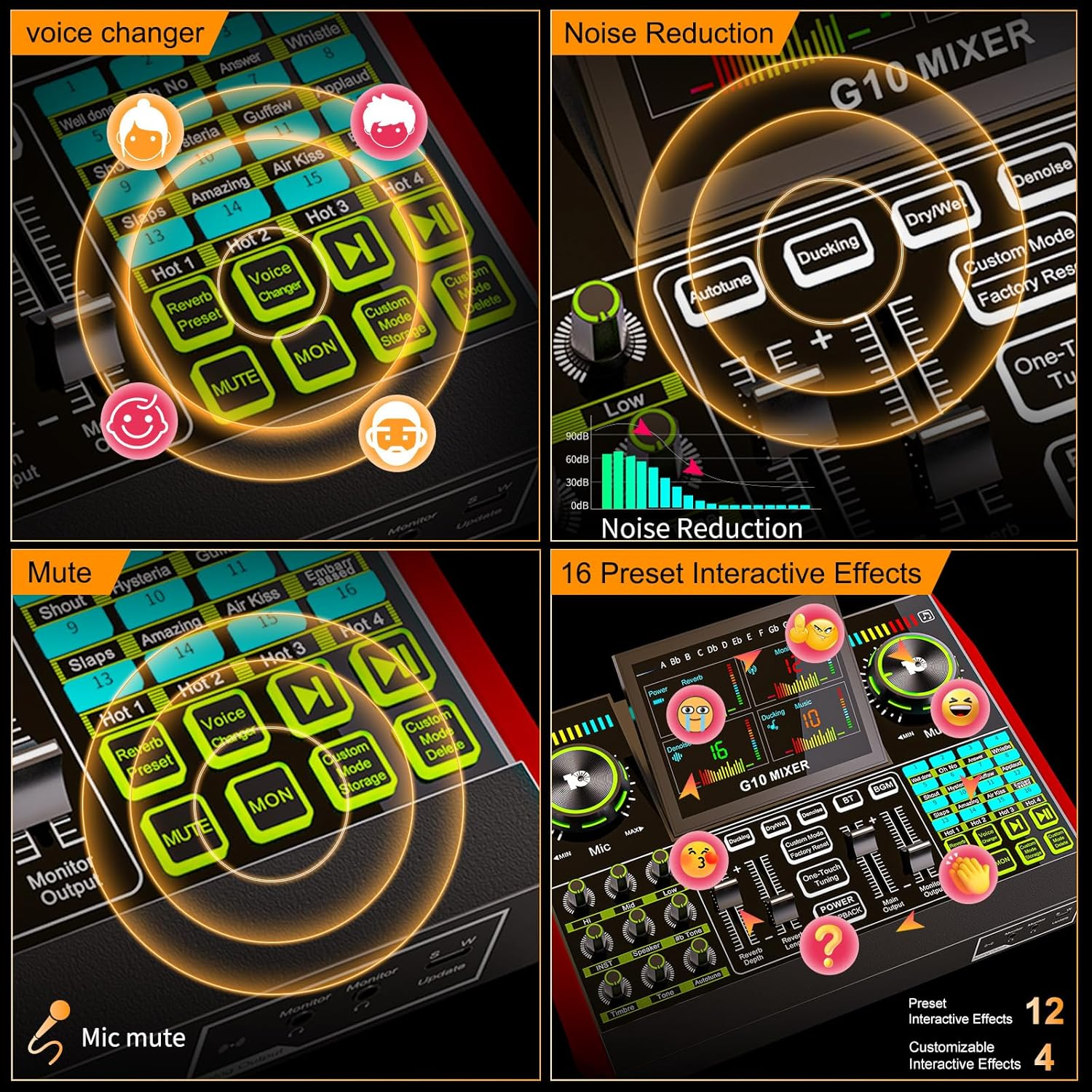 Tenlamp G10 Gaming Audio Mixer, Audio Interface with 3.5Mm/Xlr Microphone Input, 48V Phantom Power, Voice Changer Live Sound Card for Streaming, Podcasting, Recording, and Singing Content Creation image number 6