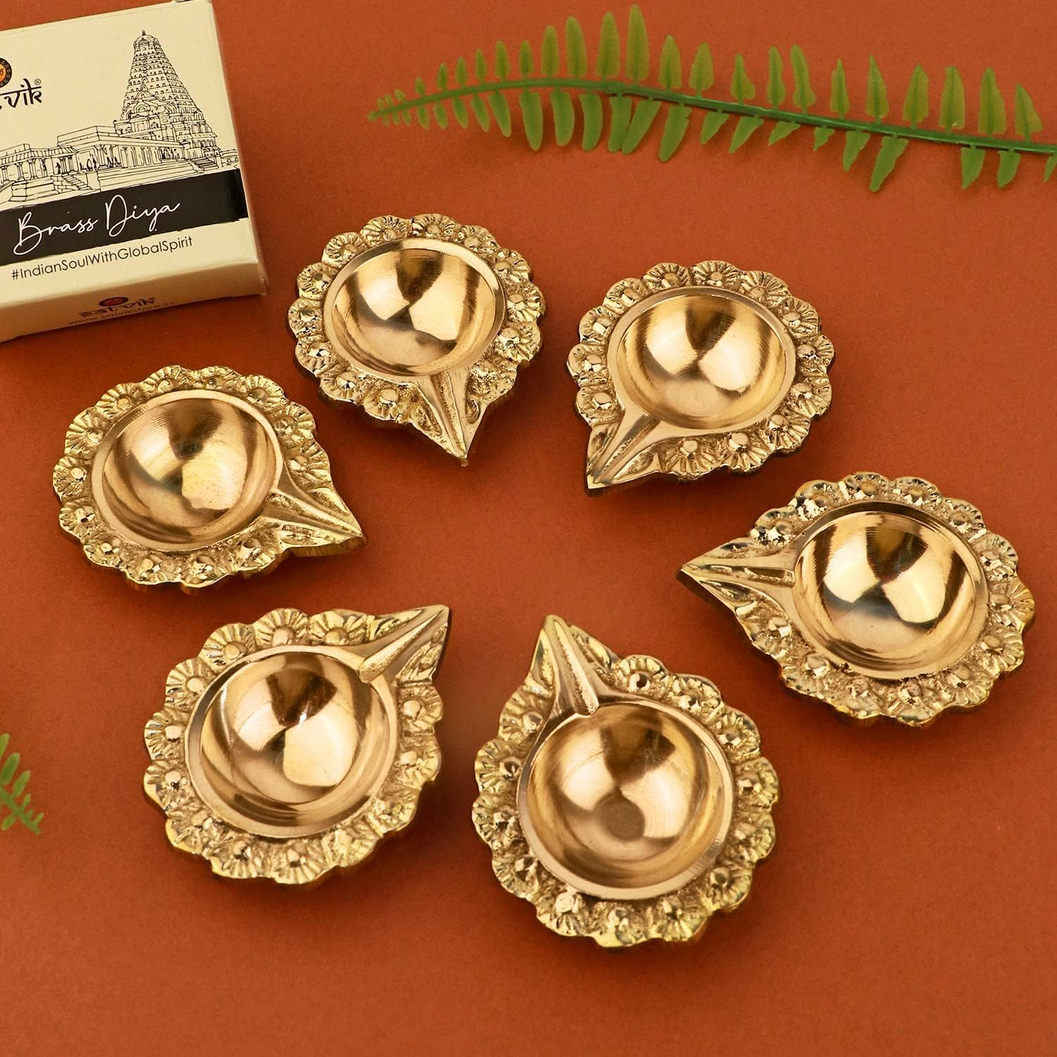 SATVIK Set of 4 = Brass Laxmi Kuber Diya &ndash; Engraved Floral Design Pooja Diya for Home, Mandir, Festivals, Diwali Decor, Oil Lamp, Tea Light Holder, Indian Housewarming Gift, Kutthu Vilakku, Nilakku