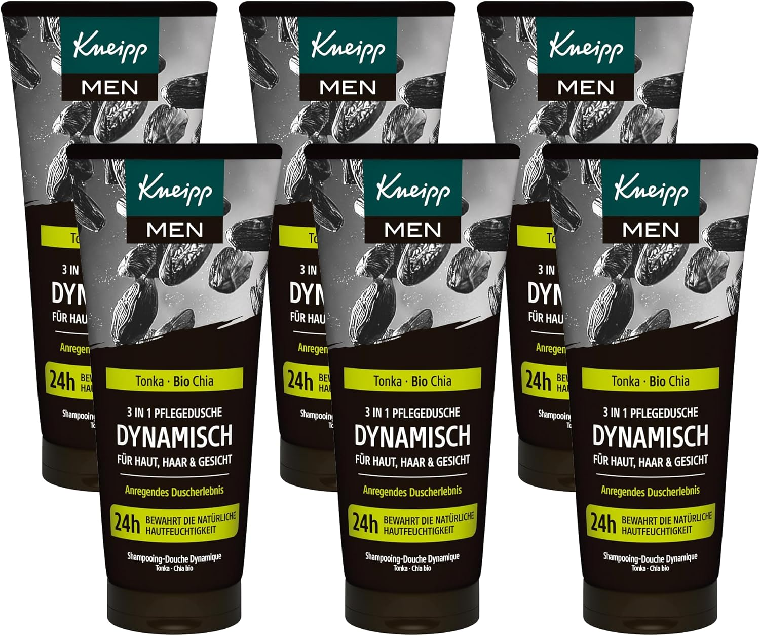 Kneipp MEN 3-In-1 Dynamic Shower Gel Multipack with Extracts of Tonka Bean and Organic Chia Shower Gel for Skin, Hair and Face 6 X 200 Ml image number 2