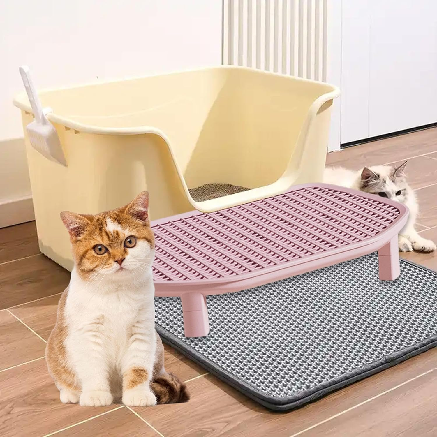 Perfk Cat Litter Box Step Kitten Litters Box Footboard, Reusable, Portable Practical Nonslip Easy to Litter Trapping Step, Pink - Green image number 7