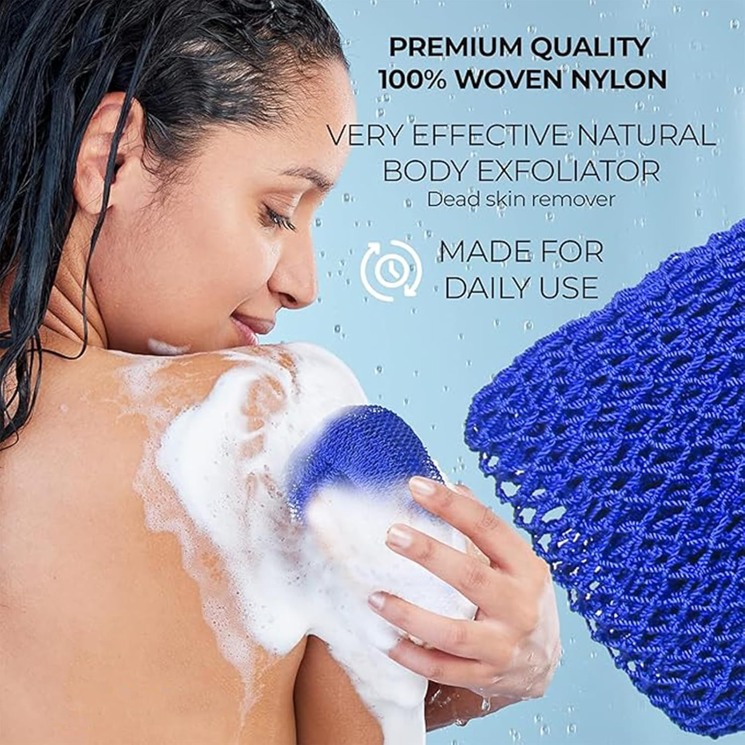 Yeanifeana 2 Pack African Net Sponge, Authentic Exfoliating Body Scrubber for Back, Foot & Scalp, Stretchable Durable Bath Sponge Shower Accessory (Blue)