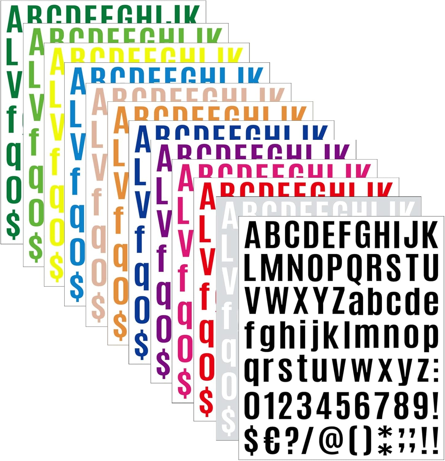 12 Sheet Letter Stickers, Self Adhesive Alphabet Stickers, Colorful Vinyl Letter Stickers for Arts Crafts Outdoor Sign Poster Windows Doors Mailboxes Car Truck (1 Inch, Cartoon)