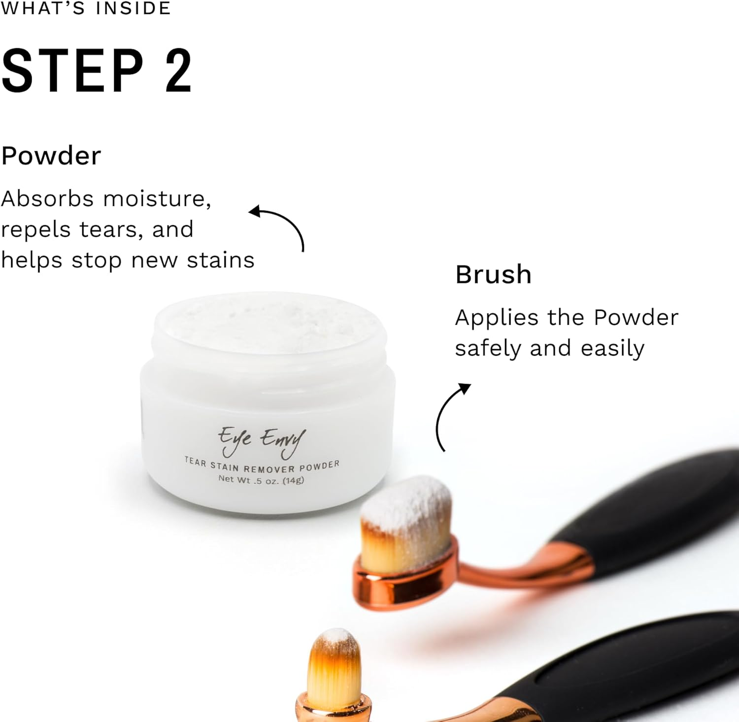 Eye Envy Dog Tear Stain Remover Starter Kit with Propowder Brush | Stain Solution, Applicator Pads, Stain Powder and Large Applicator Brush | Lasts 30-45 Days image number 1