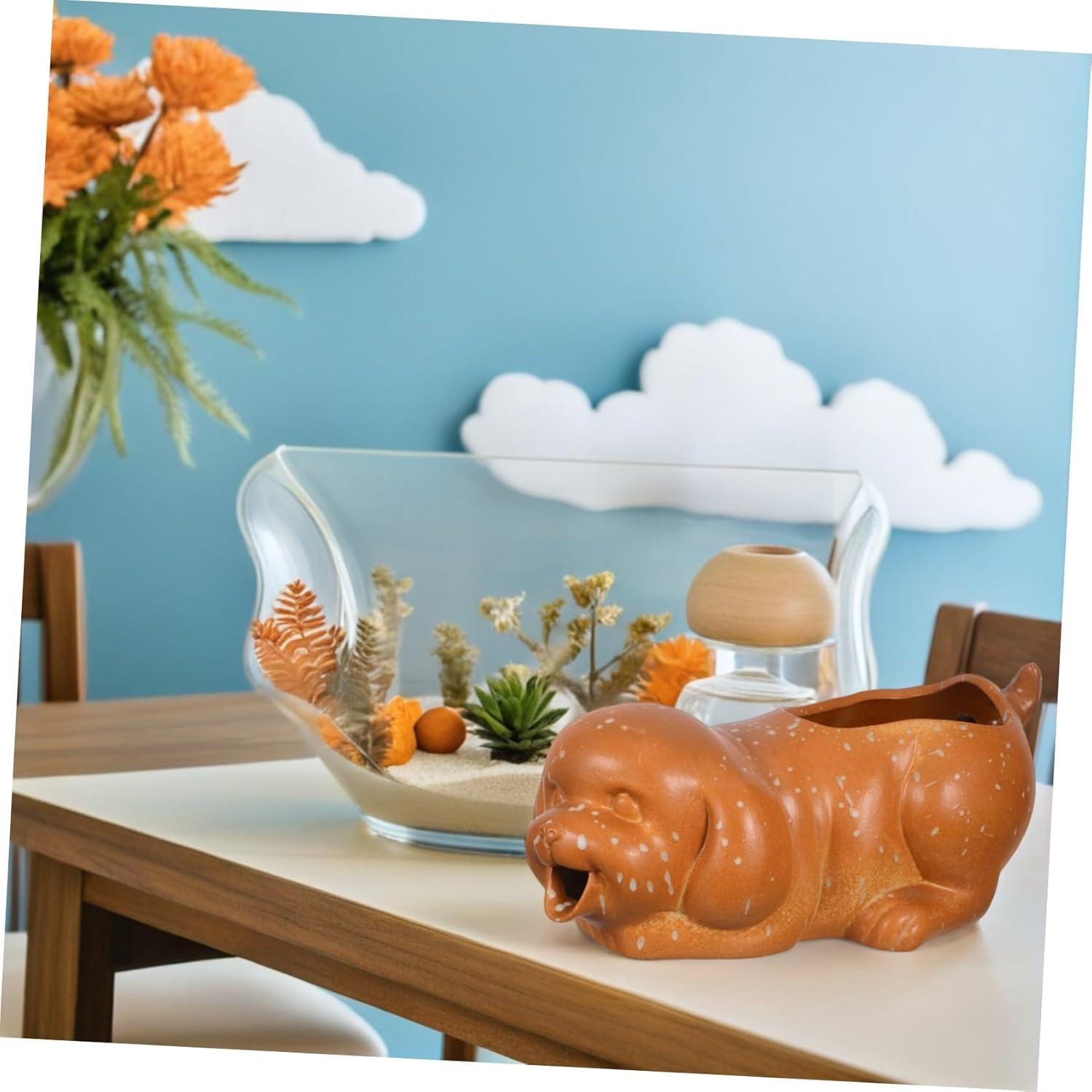 Yardwe Ceramic Dog Fountain Spitter for Outdoor Garden and Aquarium Decor Interactive Tabletop Waterfall with Natural Filtration Plant-Friendly Fish Tank Accessory image number 5