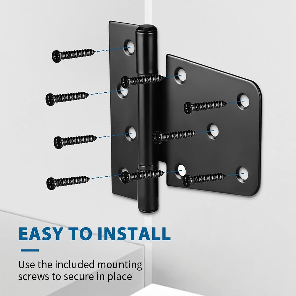 3.5 Inch Gate Hinges Heavy Duty, 2 Pack Black Iron T-Hinge Set with Mounting Hardware for Wood Fence, Barn Door and Outdoor Structures image number 3