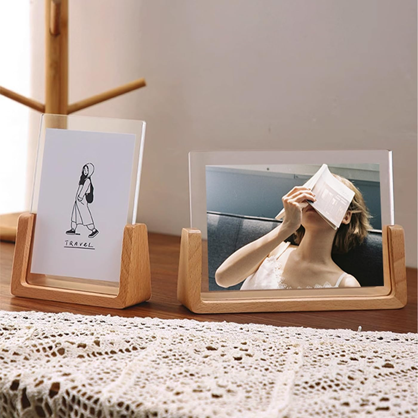 5X7 Wood Picture Frame Set of 2 Rustic Wooden Photo Frames with Base U Shaped Double Sided High Definition Acrylic Covers Menu Holder Sign Card Stand for Tabletop or Desktop Display,Vertical Frame - 5 X 7 Inch Horizontal Frame image number 7